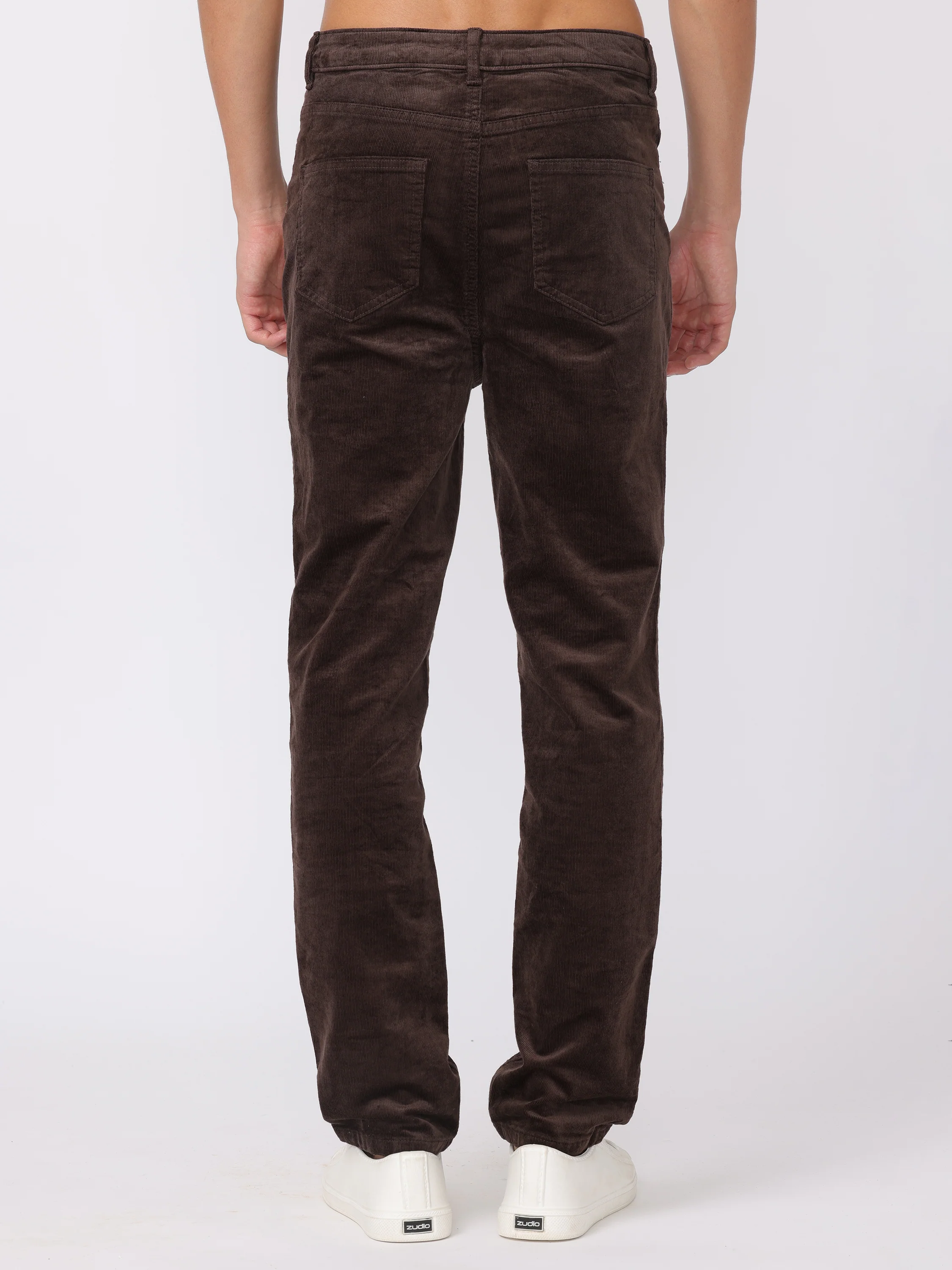 Men Brown Regular Fit Corduroy Trousers - Image 4
