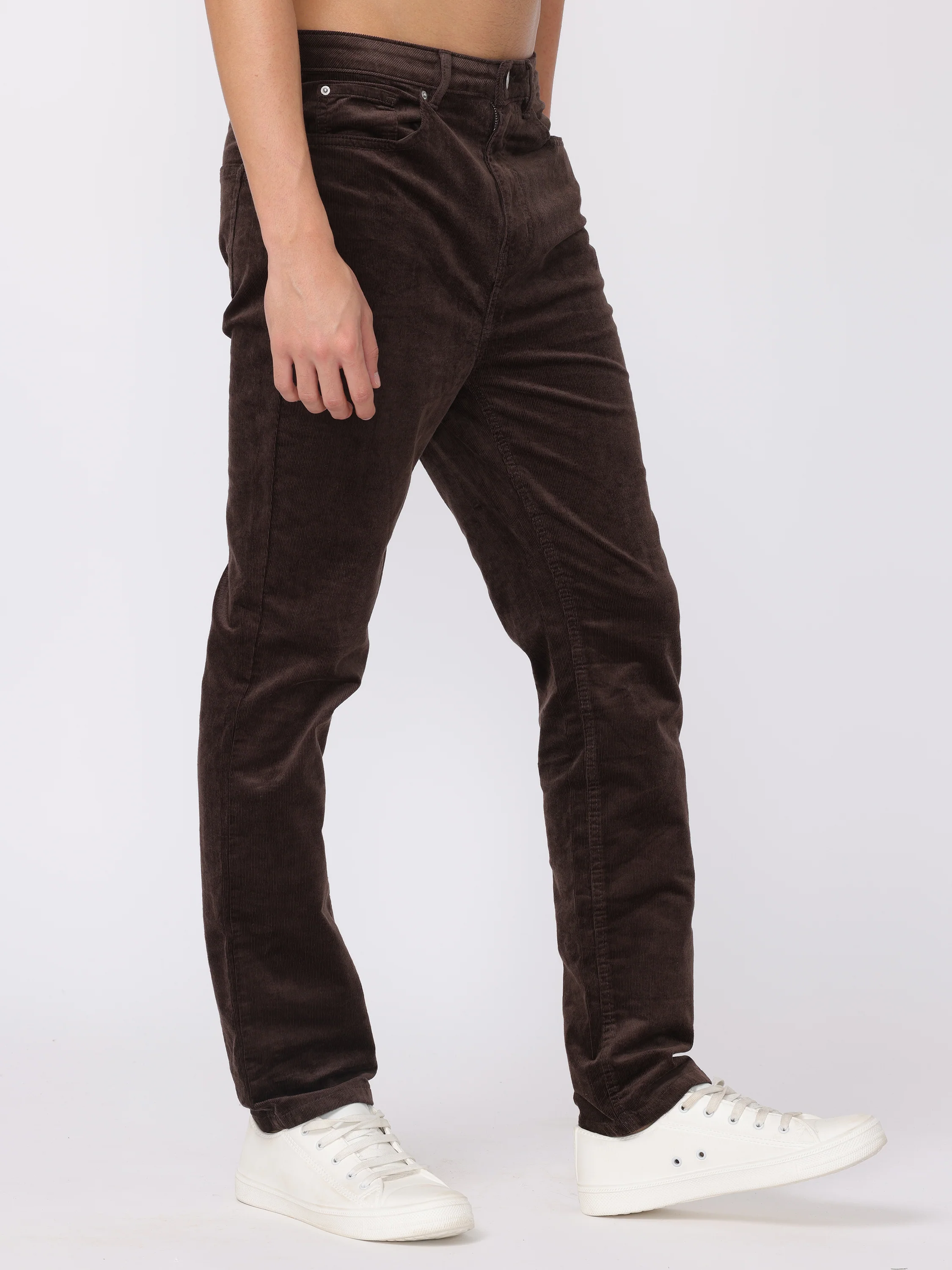 Men Brown Regular Fit Corduroy Trousers - Image 5