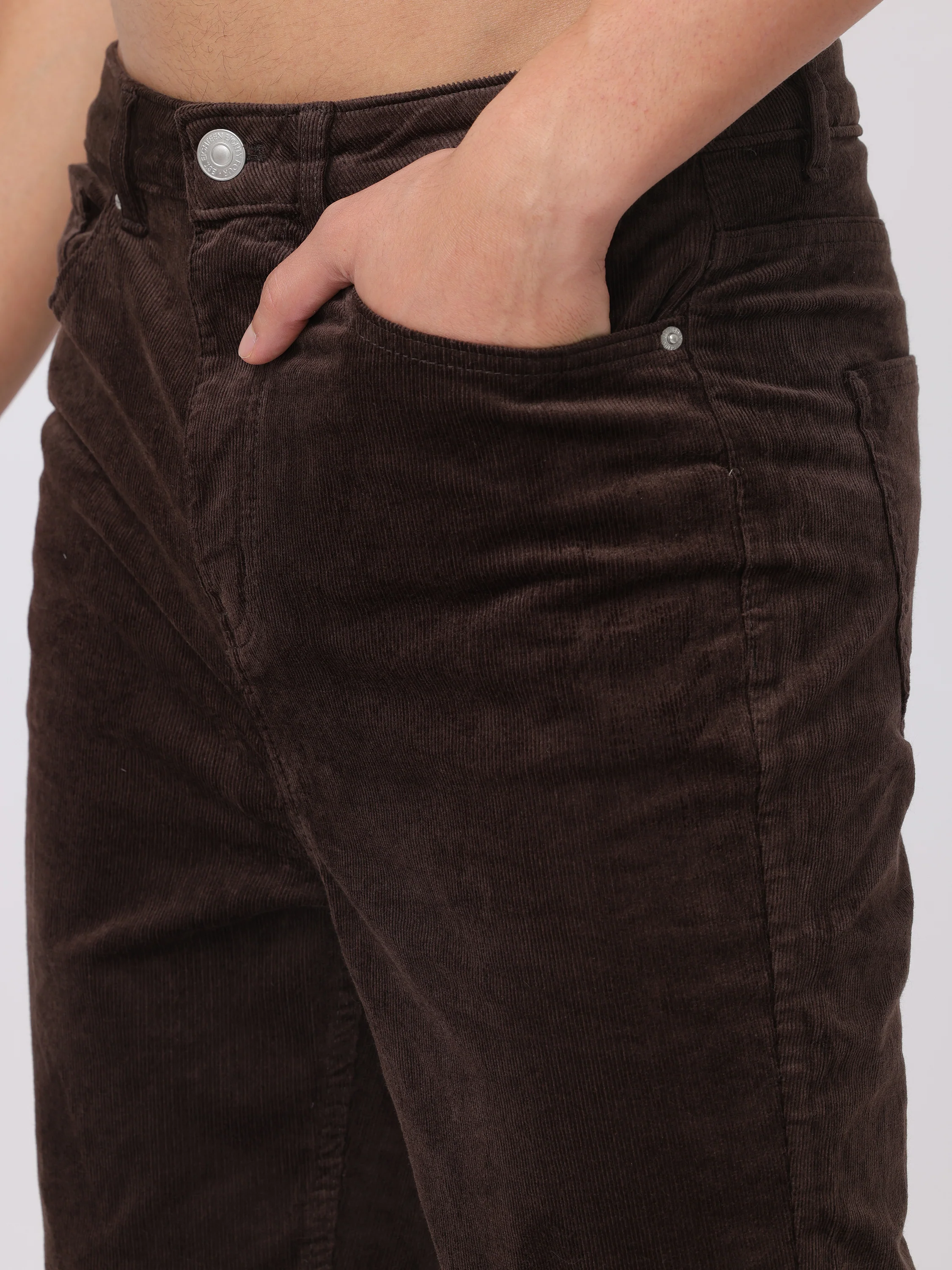 Men Brown Regular Fit Corduroy Trousers - Image 6