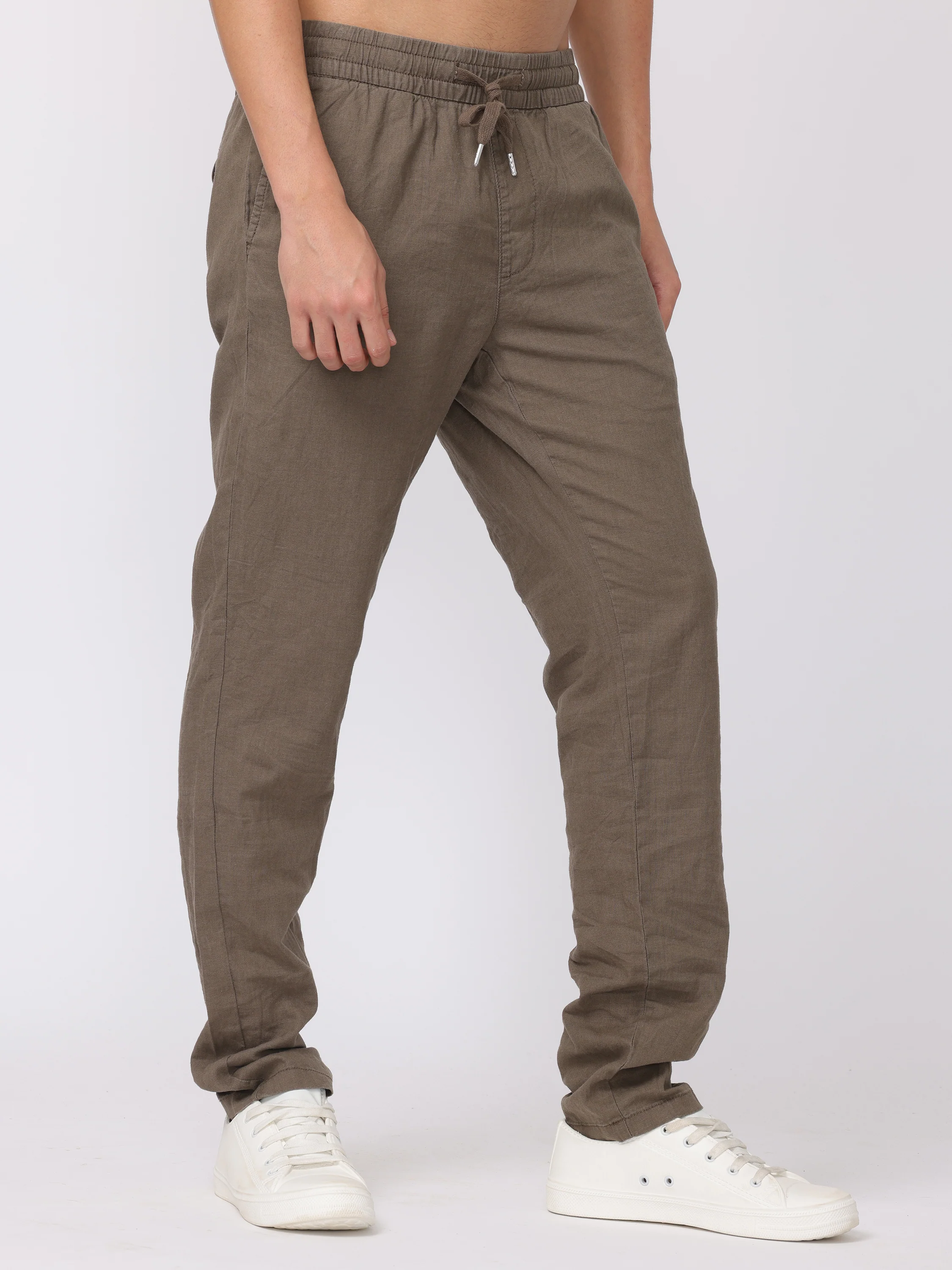 Men Brown Regular Fit Linen Blend Pants - Image 5