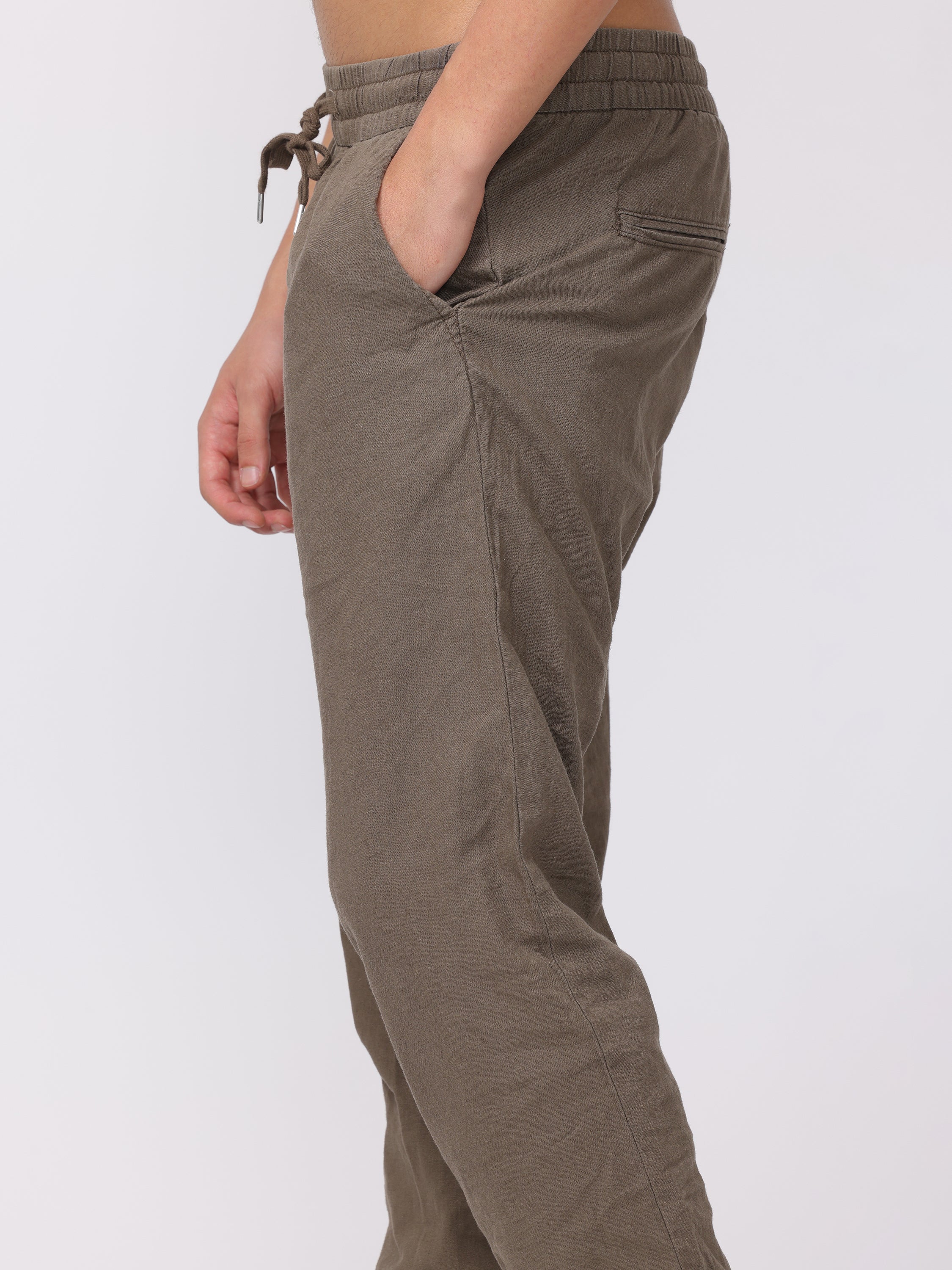 Men Brown Regular Fit Linen Blend Pants - Image 6