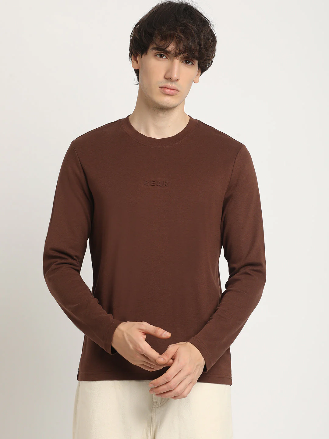 Men Brown Regular Fit Round Neck T-Shirt - Image 2