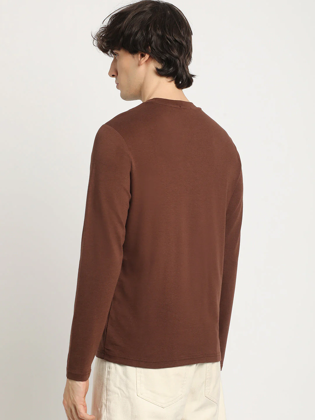 Men Brown Regular Fit Round Neck T-Shirt - Image 4