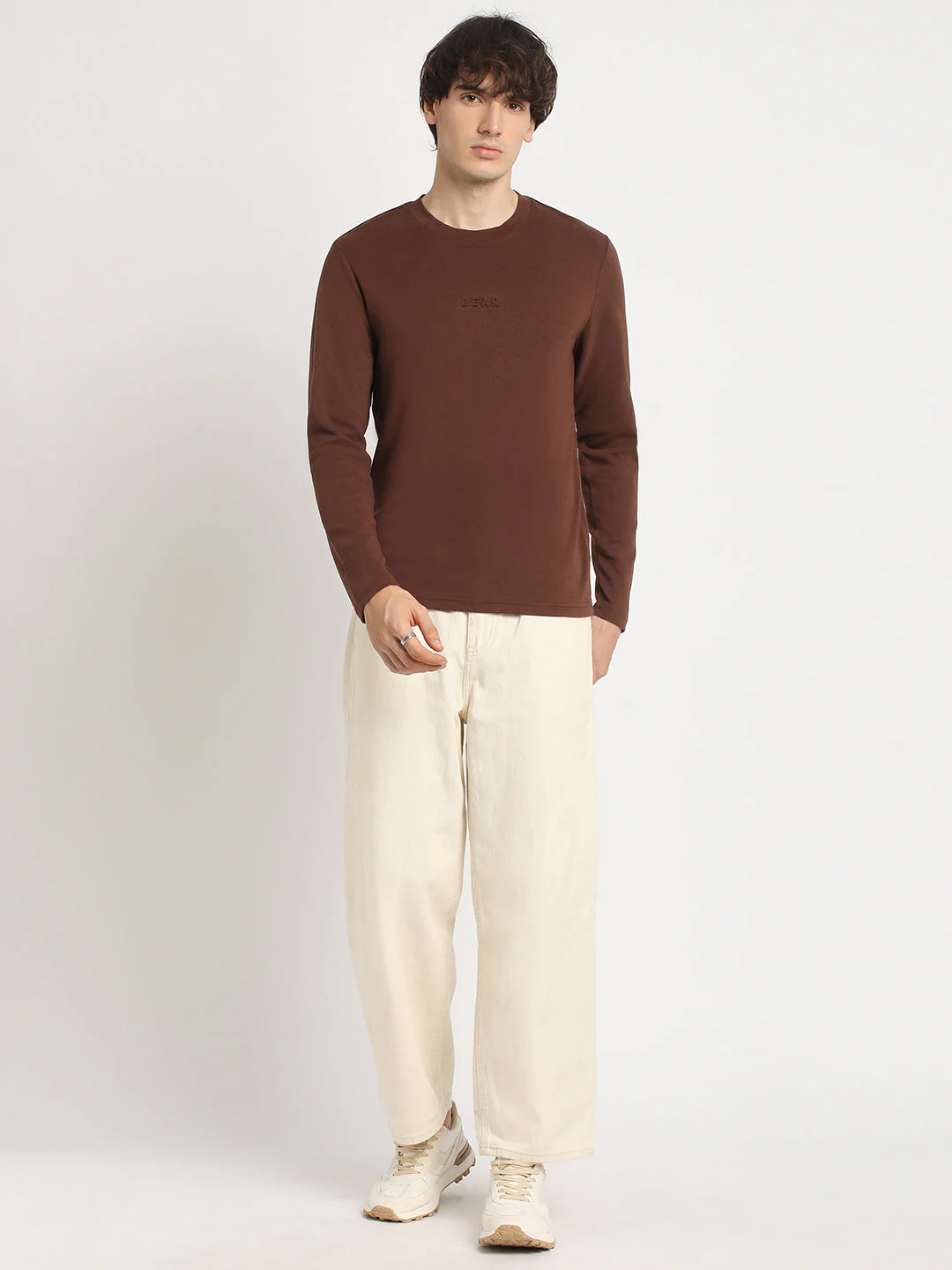 Men Brown Regular Fit Round Neck T-Shirt - Image 5