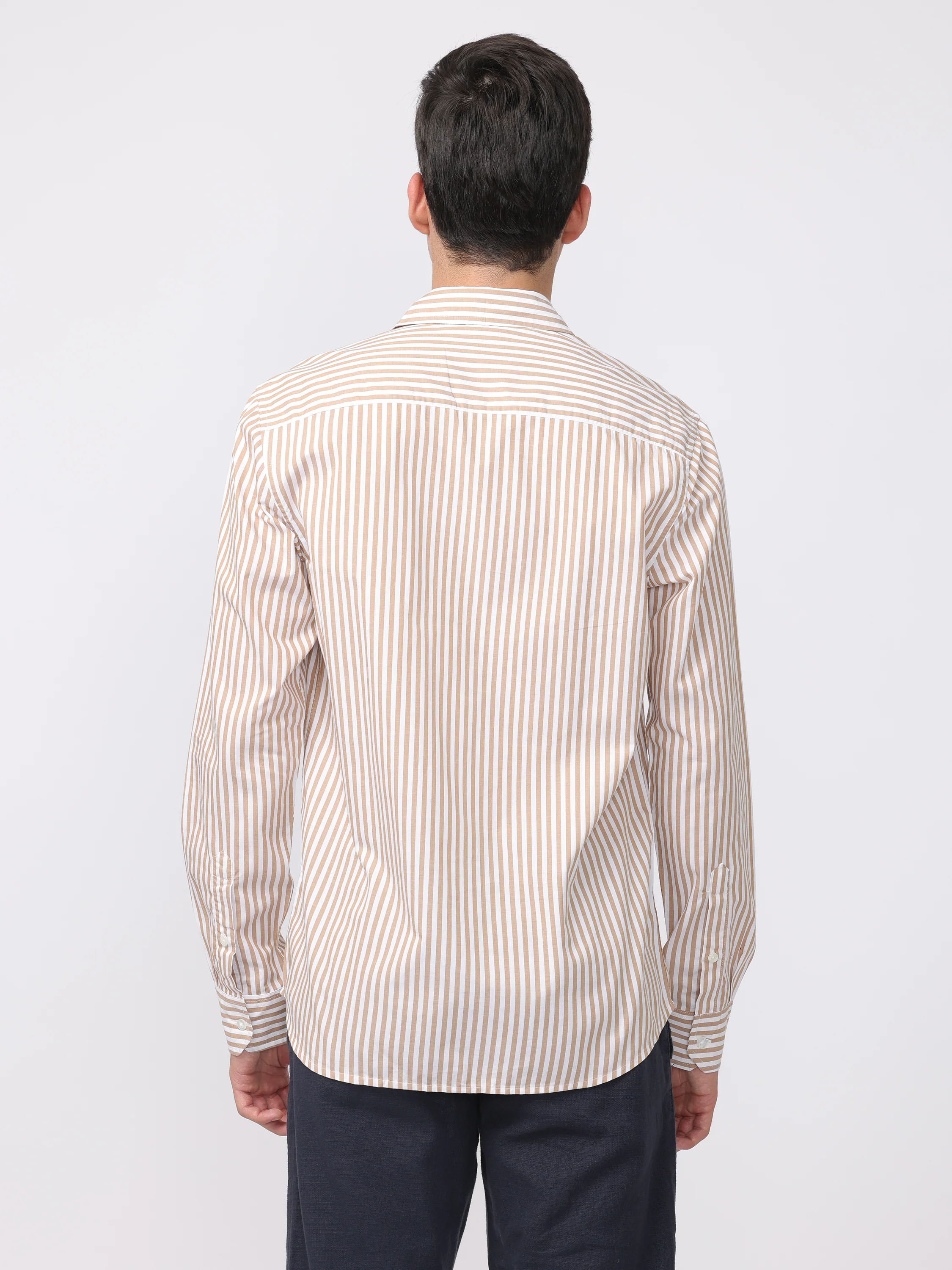 Men Brown Regular Fit Striped Shirt - Image 3