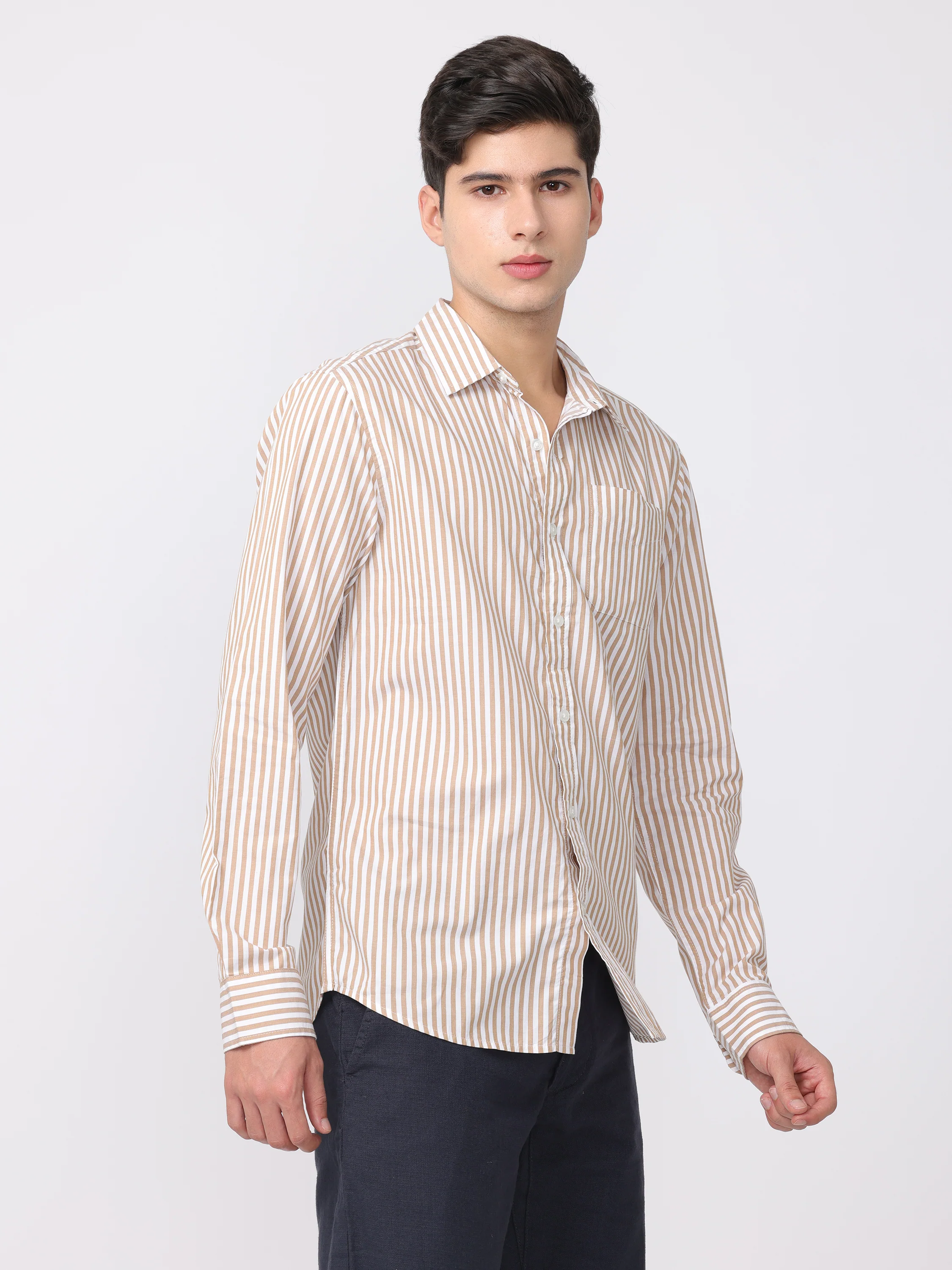 Men Brown Regular Fit Striped Shirt - Image 5