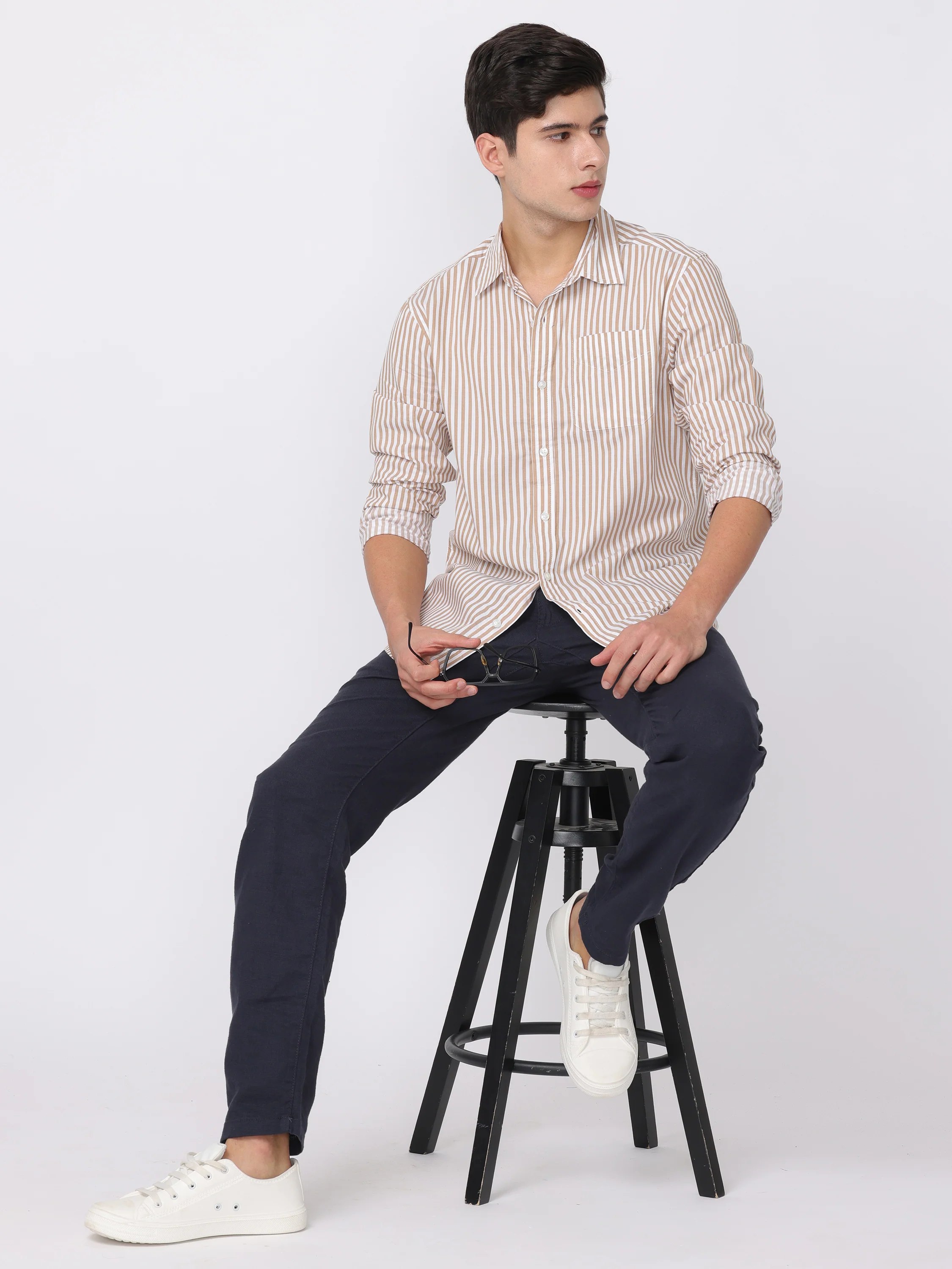 Men Brown Regular Fit Striped Shirt - Image 6