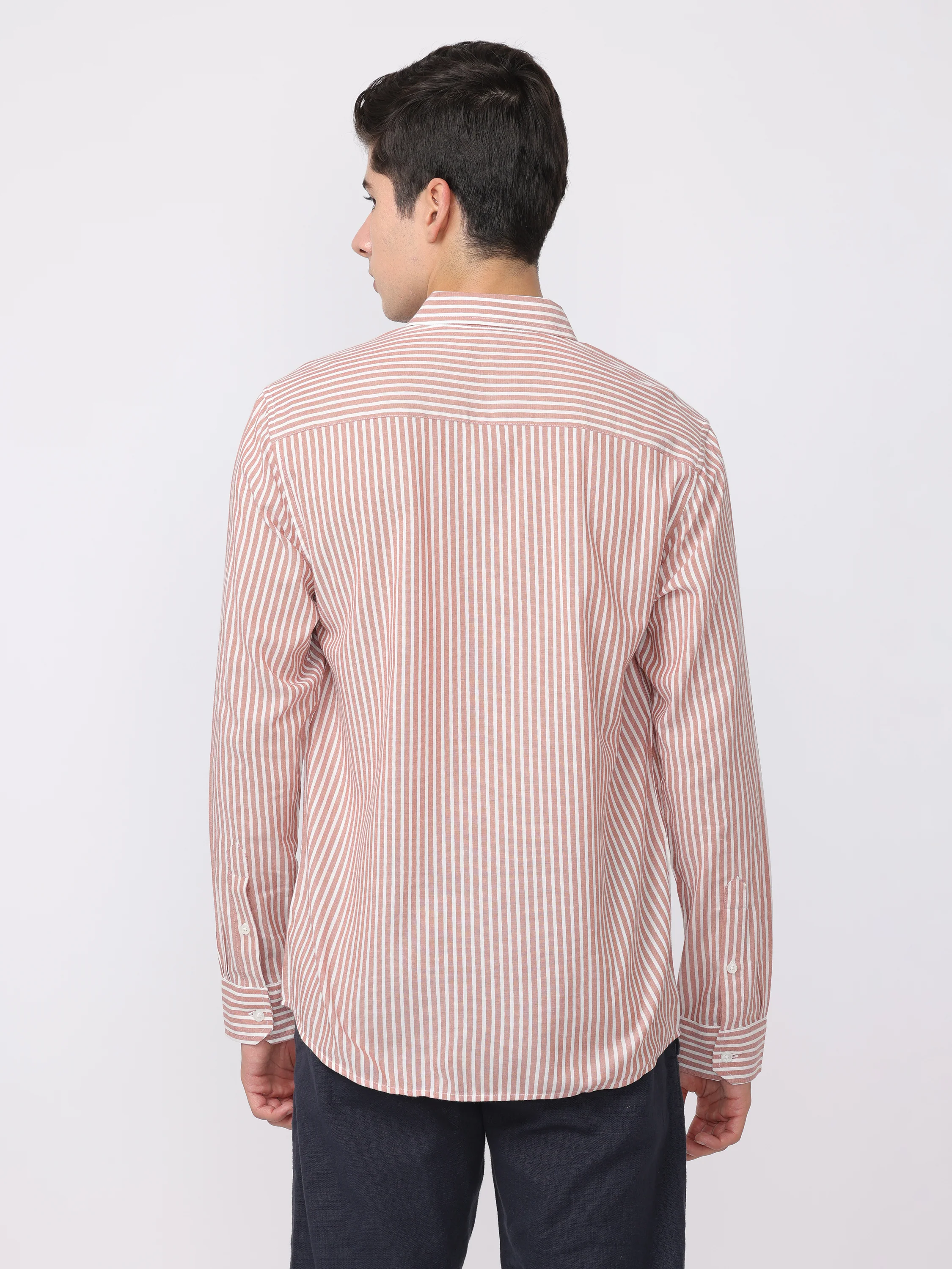 Men Brown Regular Fit Striped Shirt - Image 3