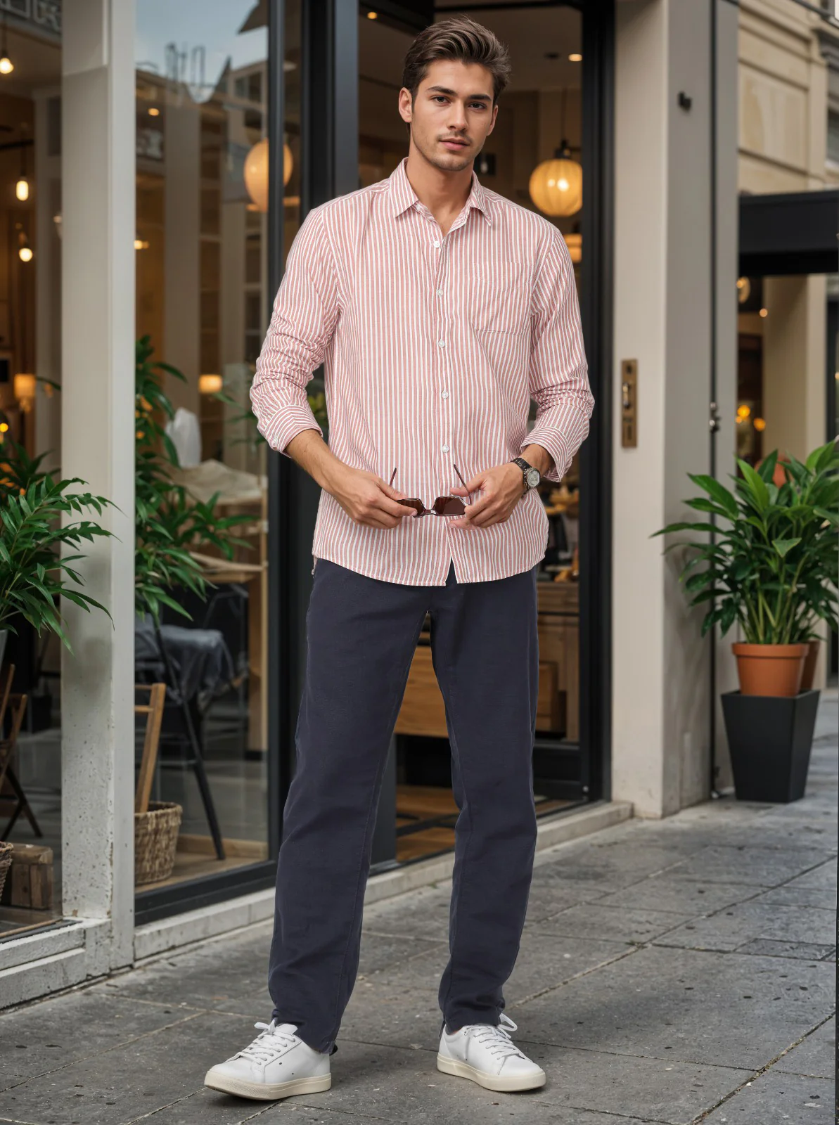 Men Brown Regular Fit Striped Shirt - Image 4