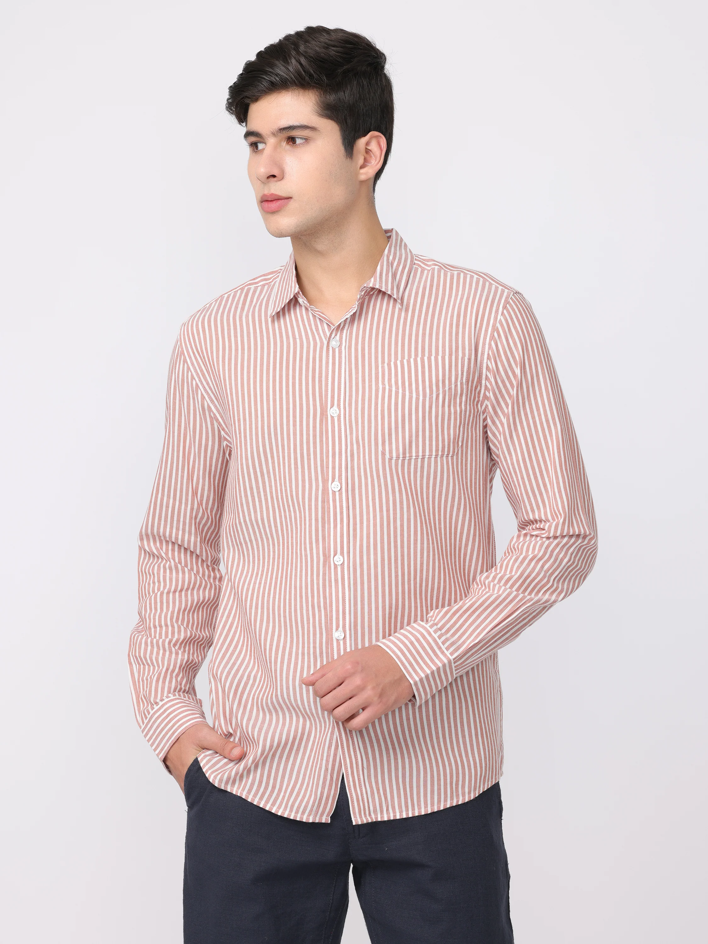 Men Brown Regular Fit Striped Shirt - Image 5