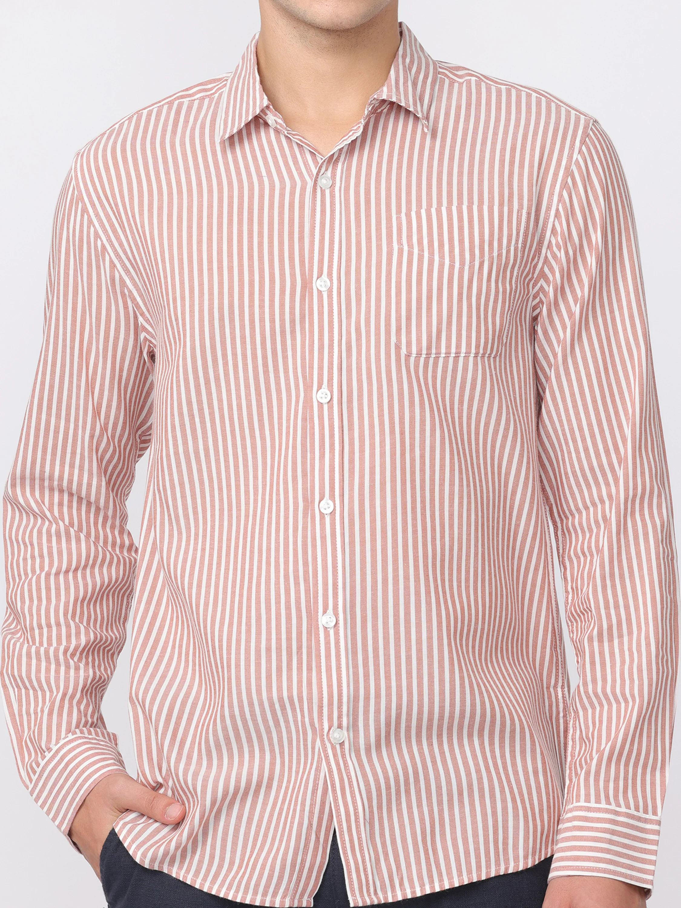 Men Brown Regular Fit Striped Shirt - Image 6