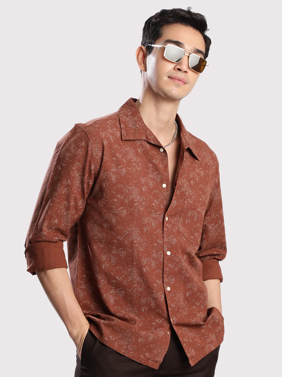 Men Brown Relax Fit Printed Shirt - Image 2