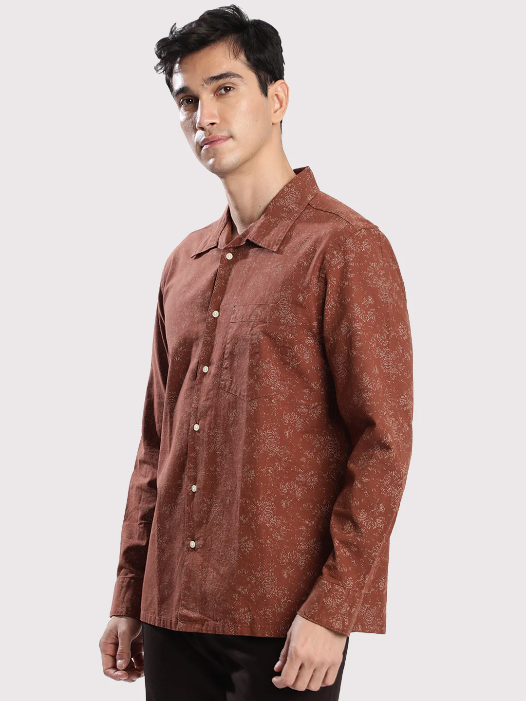 Men Brown Relax Fit Printed Shirt - Image 3