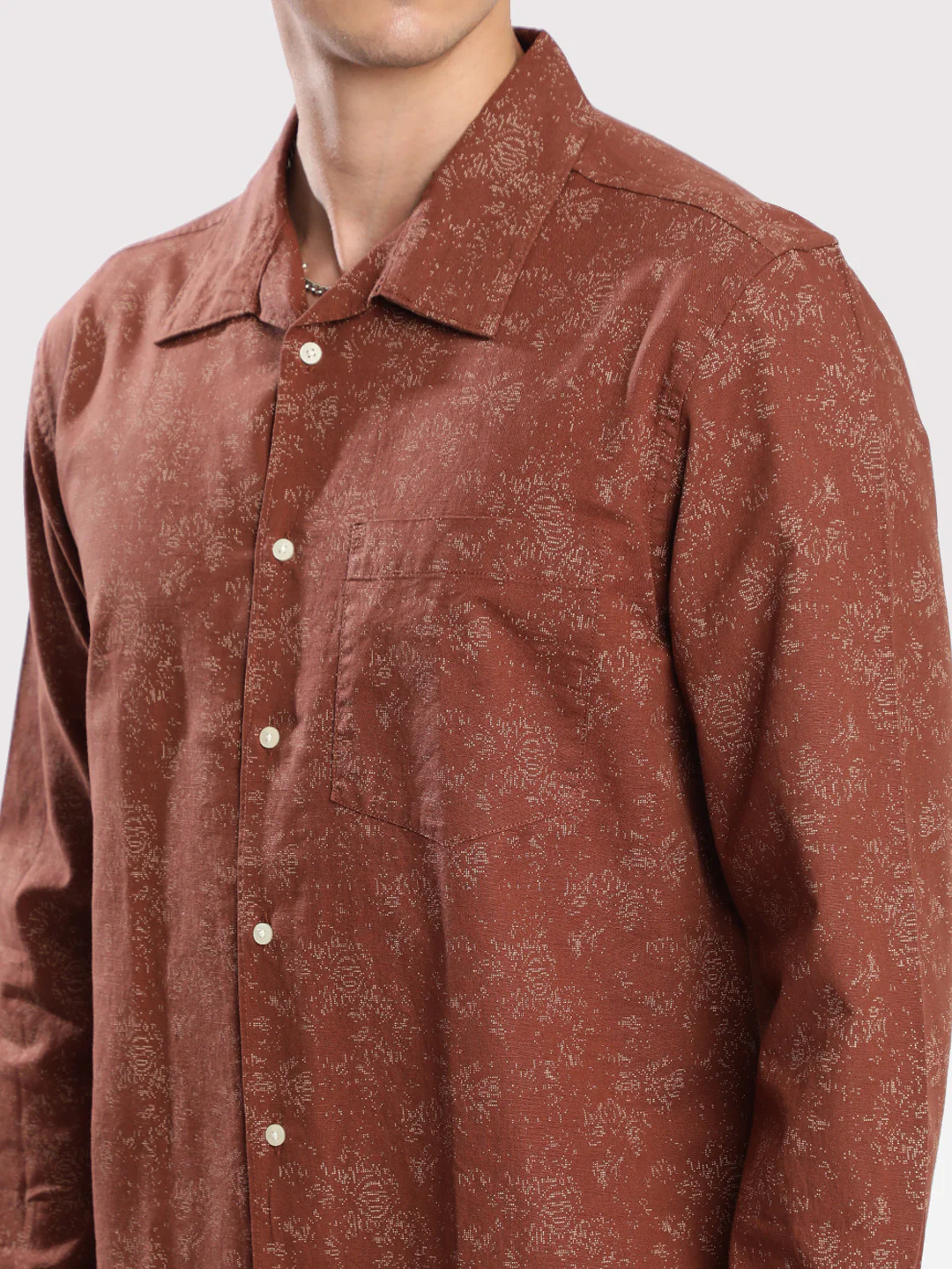 Men Brown Relax Fit Printed Shirt - Image 4