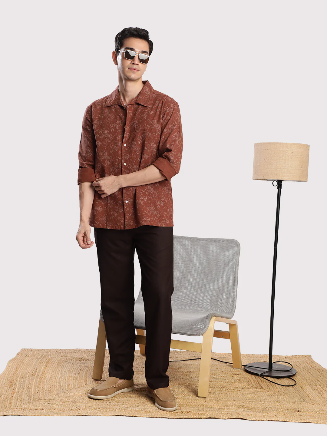 Men Brown Relax Fit Printed Shirt - Image 7