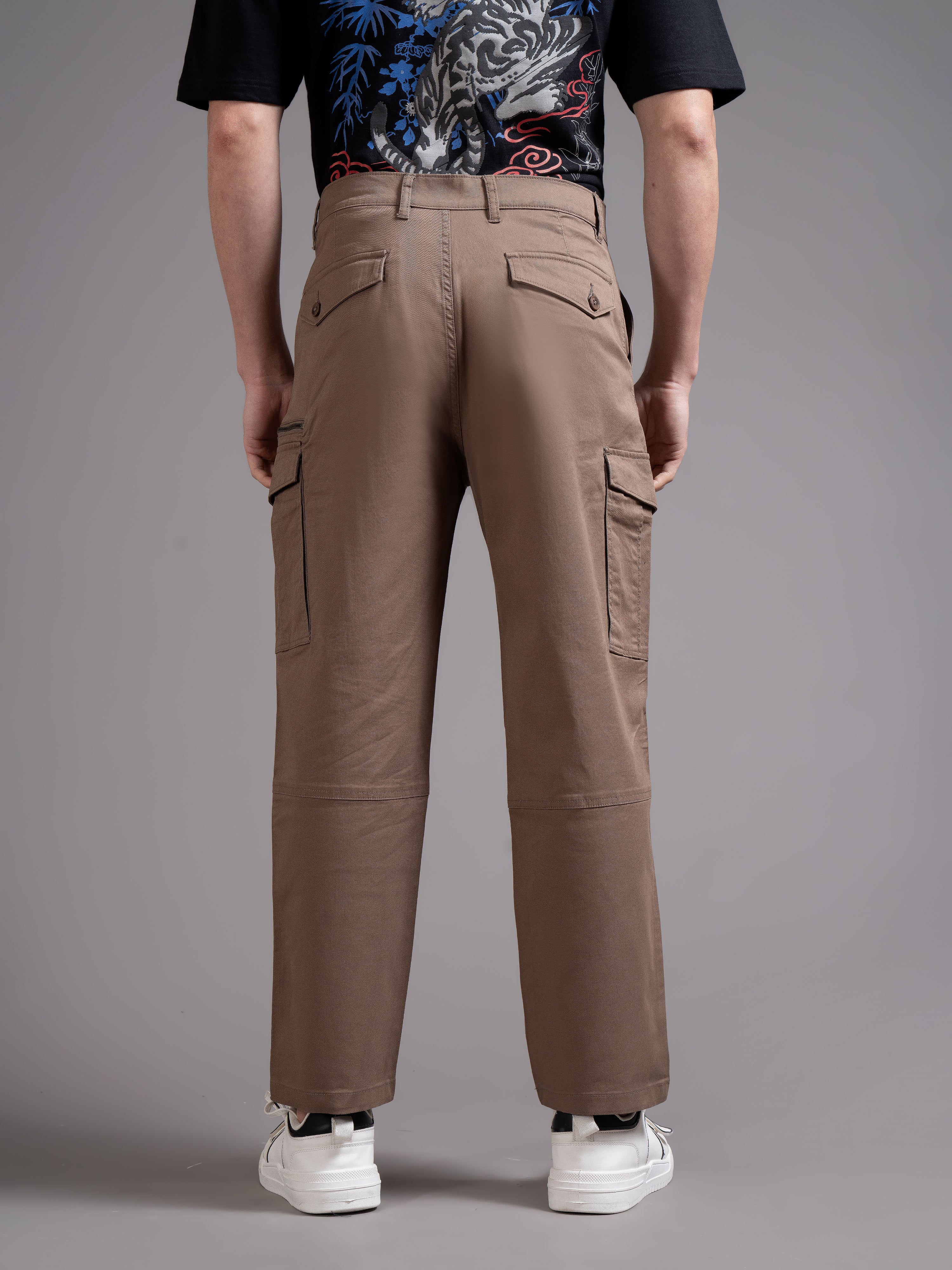 Men Brown Relaxed Fit Cargo Trouser - Image 4