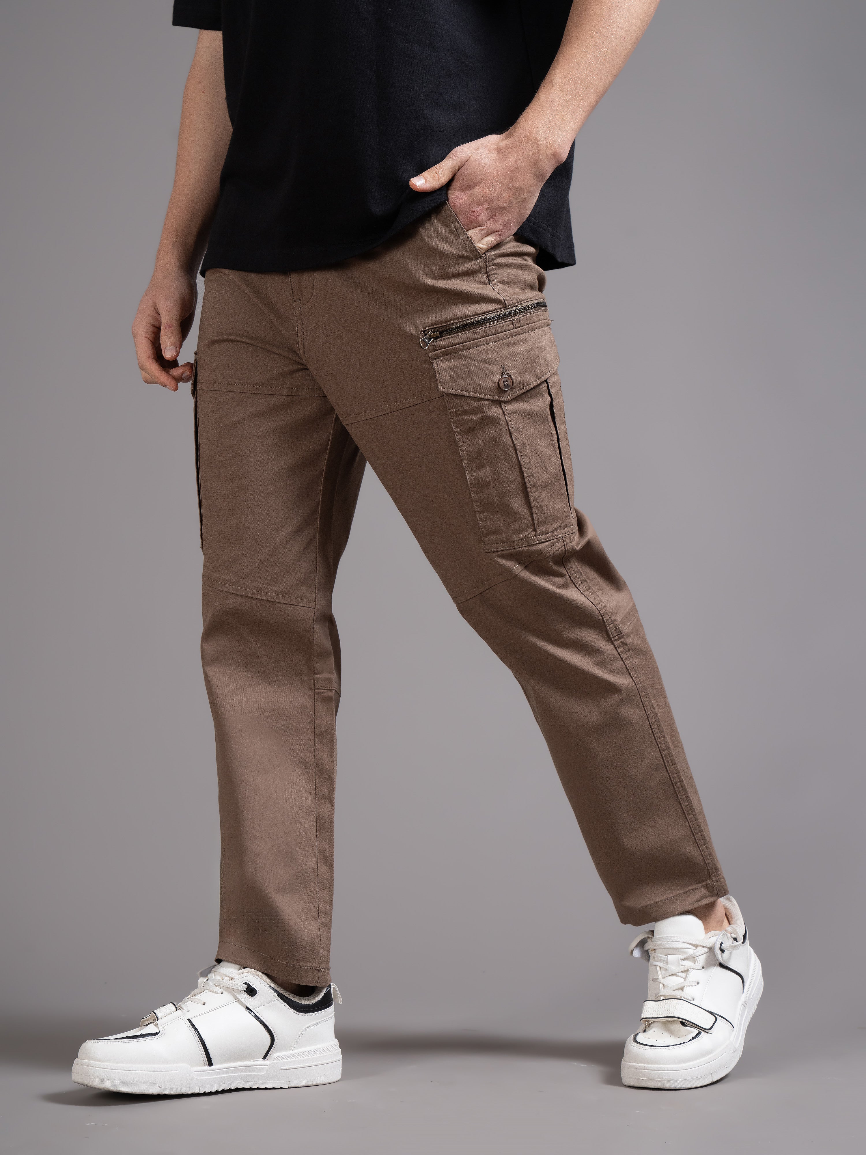 Men Brown Relaxed Fit Cargo Trouser - Image 5