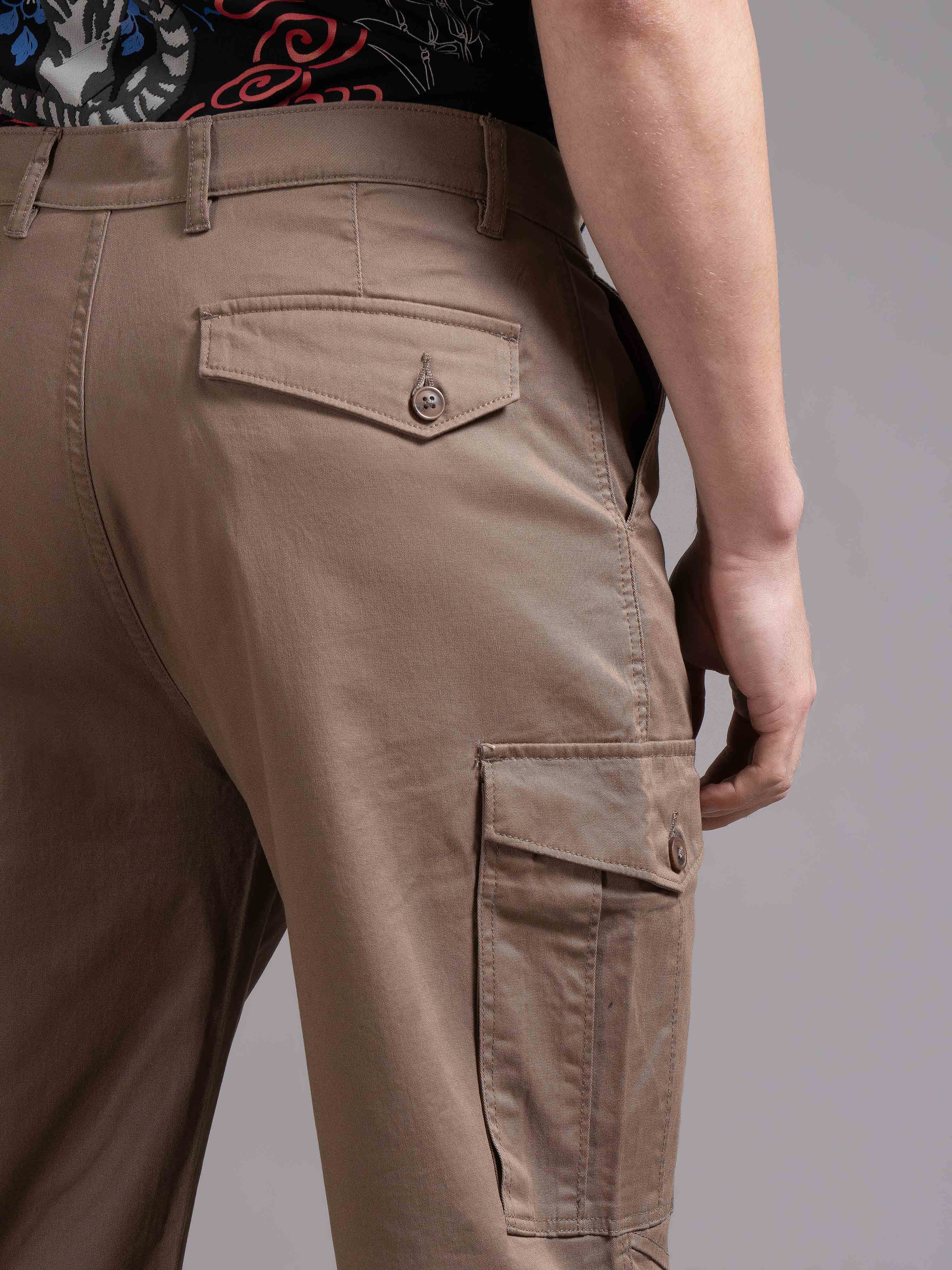 Men Brown Relaxed Fit Cargo Trouser - Image 6