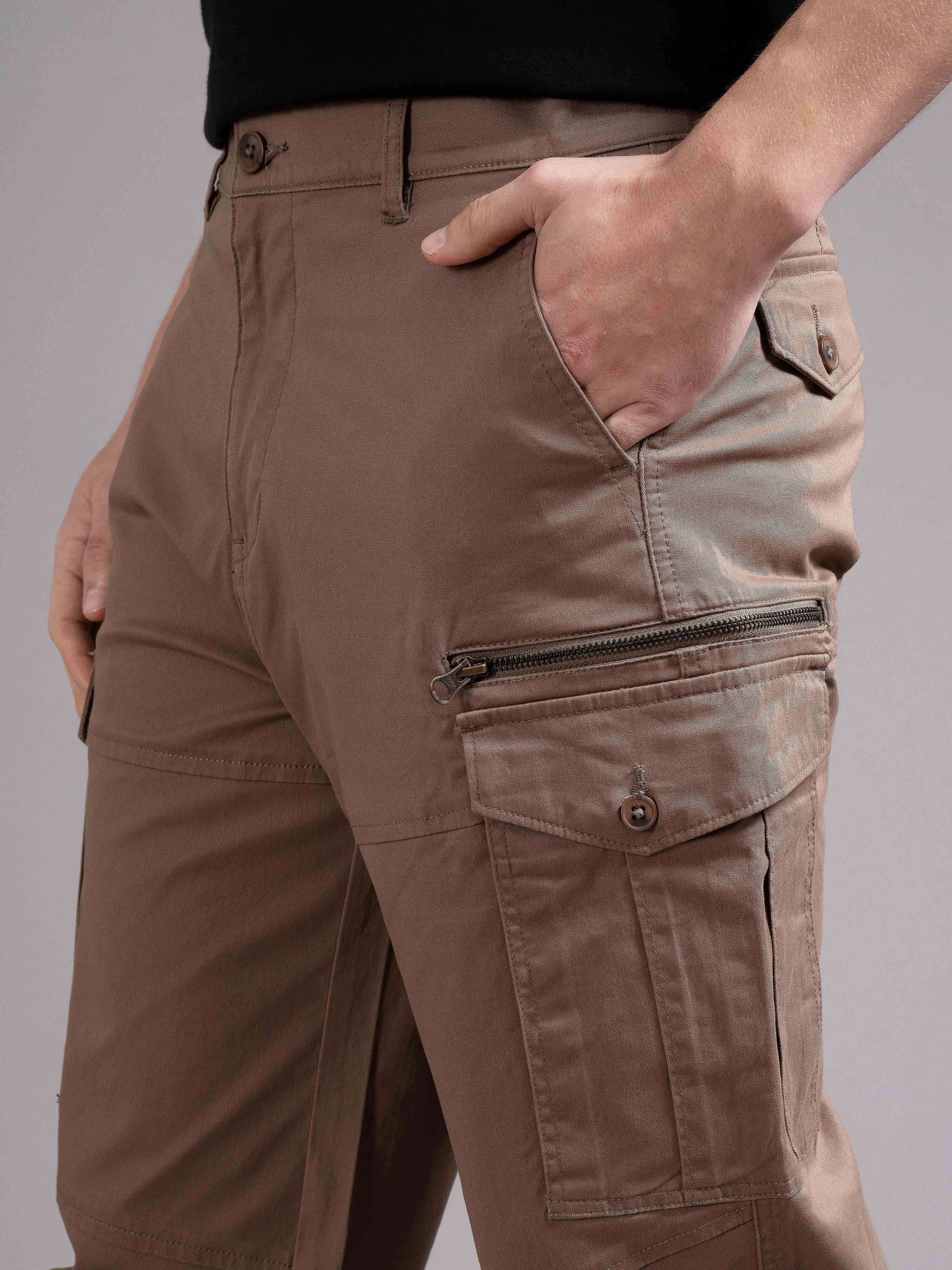 Men Brown Relaxed Fit Cargo Trouser - Image 7