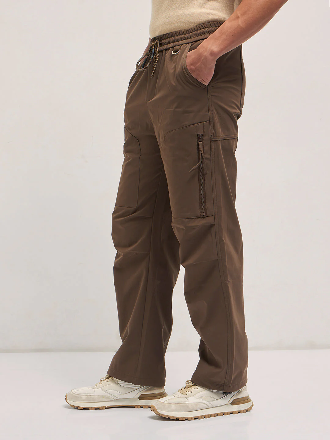 Men Brown Relaxed Fit Polyester Cargo Pants - Image 3