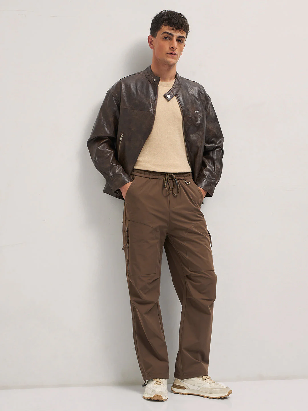Men Brown Relaxed Fit Polyester Cargo Pants - Image 4