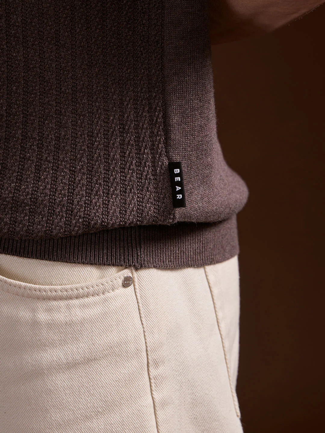 Men Brown Ribbed Texture Design Slim Fit Polo - Image 6