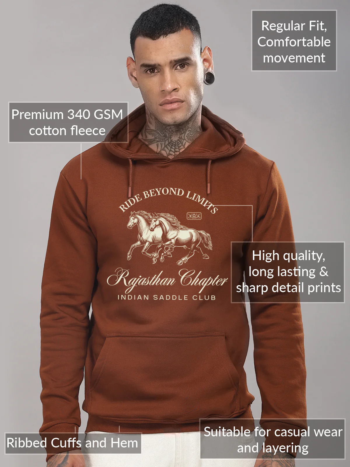 Men Brown Printed Hoodie - Image 3