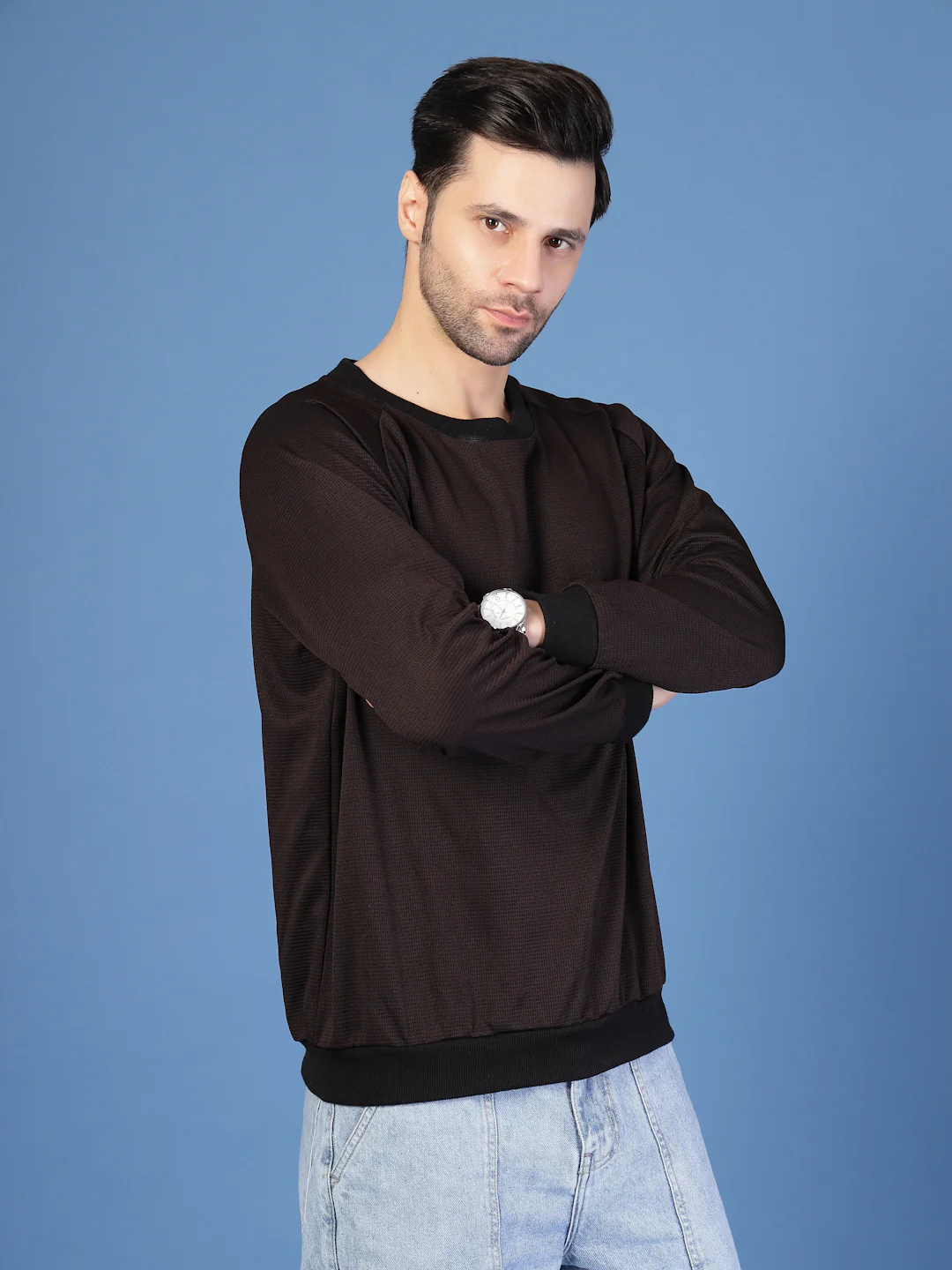 Men Brown Round Neck Sweatshirt - Image 3