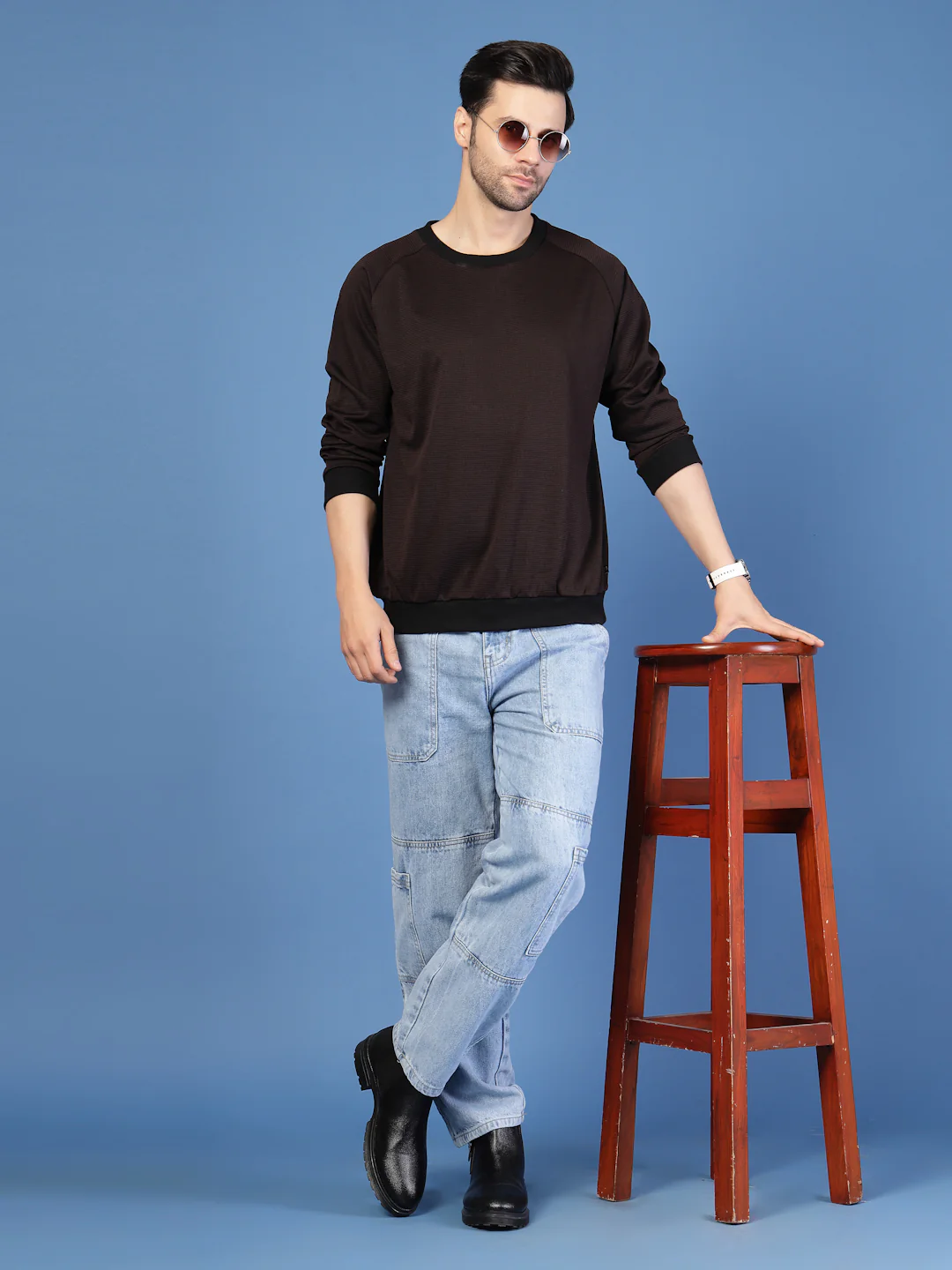 Men Brown Round Neck Sweatshirt - Image 4
