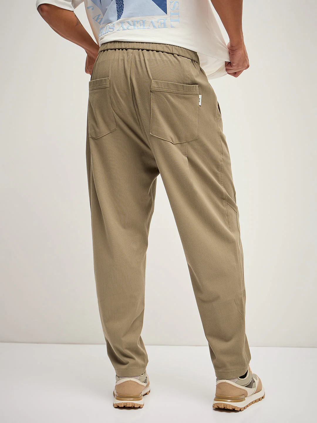 Men Brown Self Design Regular Fit Mid-Rise Casual Pant - Image 2