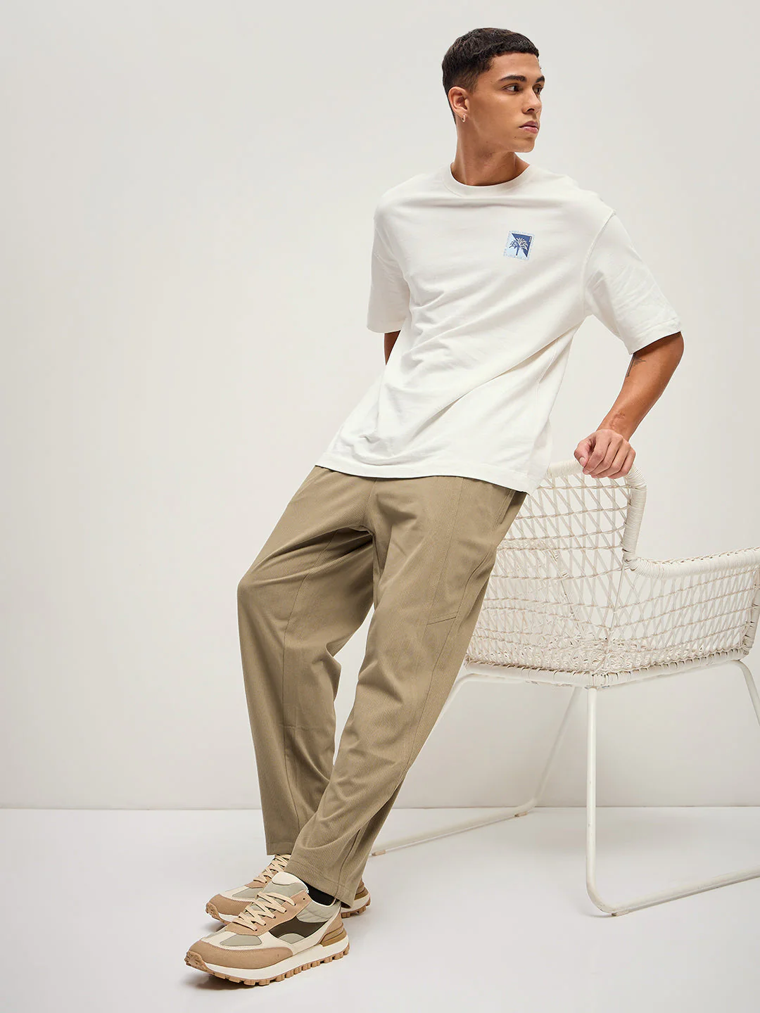 Men Brown Self Design Regular Fit Mid-Rise Casual Pant - Image 7