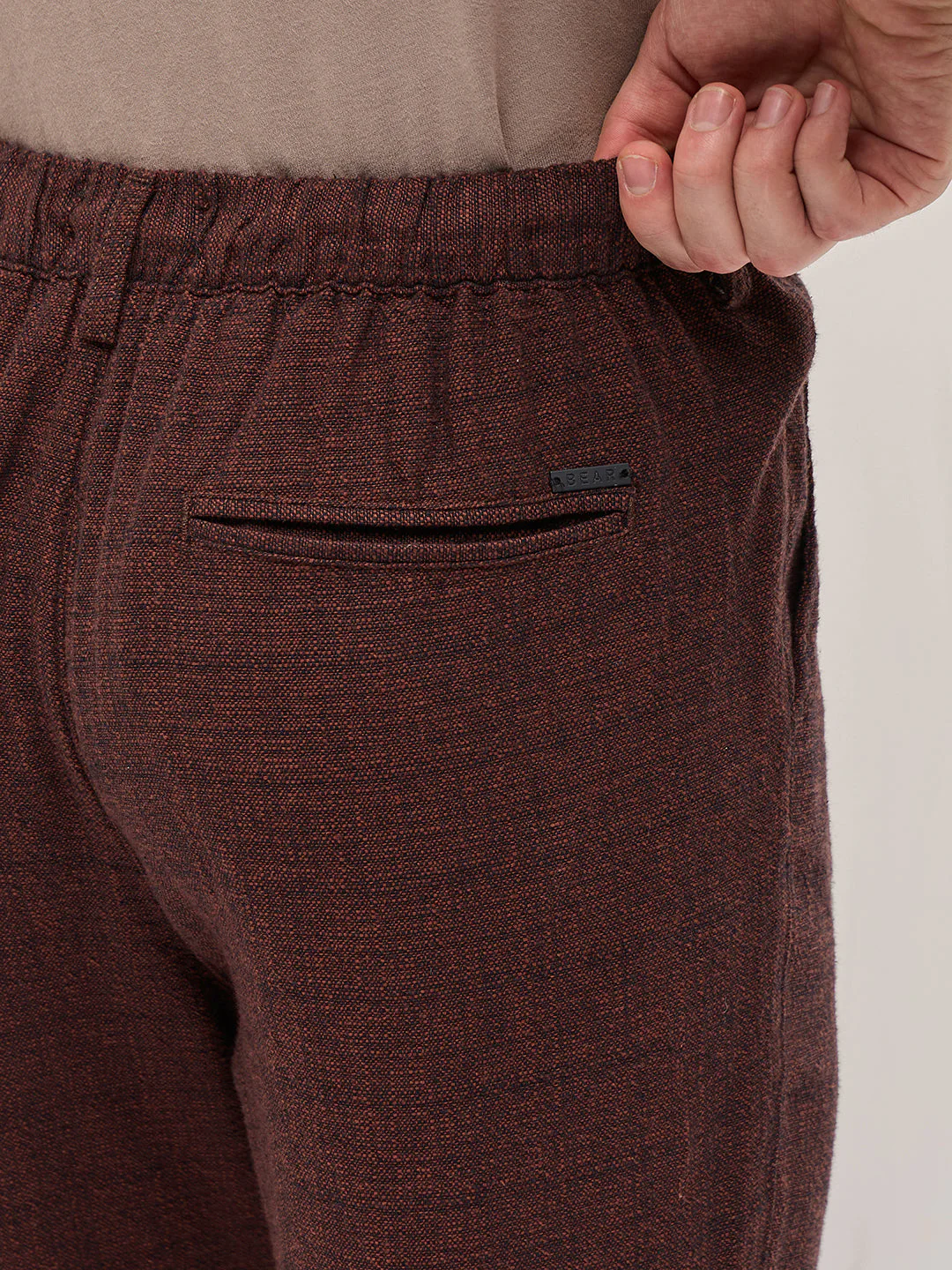 Men Brown Self Design Tapered Fit Elasticated Waist Casual Trouser - Image 6