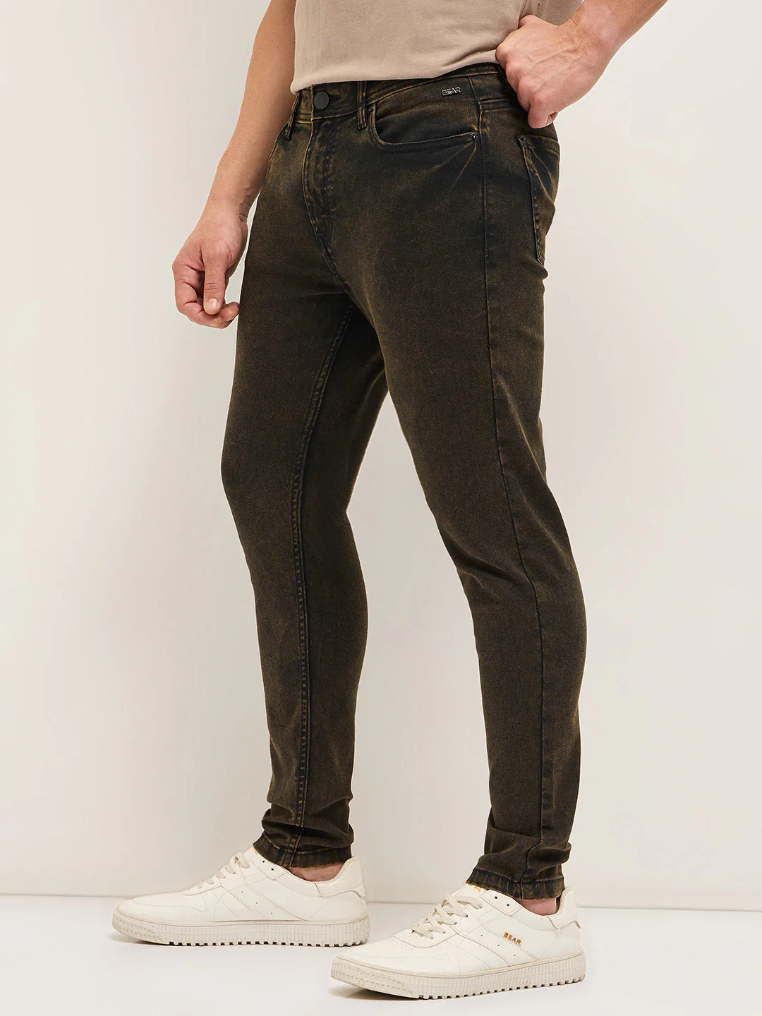 Men Brown Shaded Mid-Rise Skinny Fit Jeans - Image 3