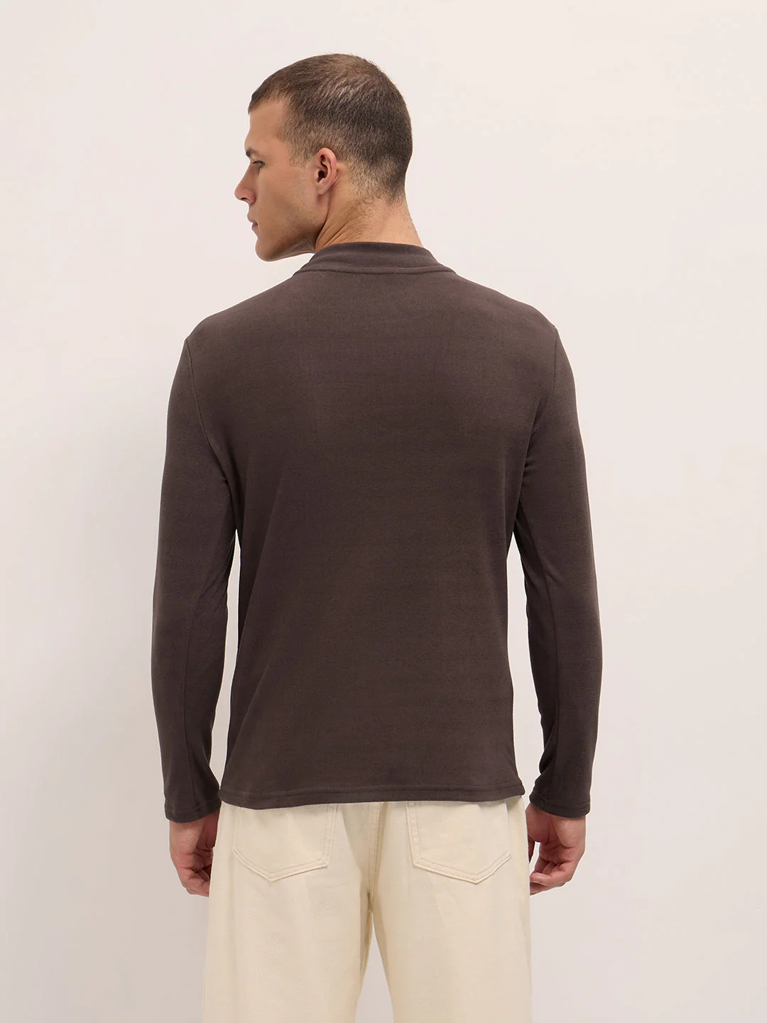 Men Brown Slim Fit Crew Neck T-Shirt - Image 2