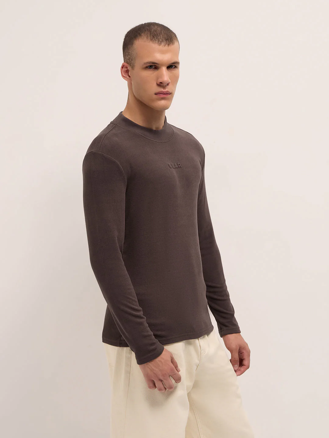 Men Brown Slim Fit Crew Neck T-Shirt - Image 3