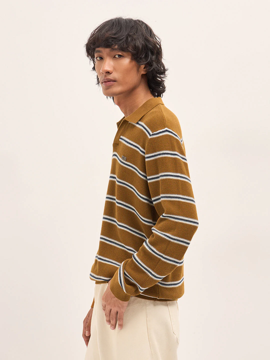 Men Brown Slim Fit Flat Knit Polo - Image 3