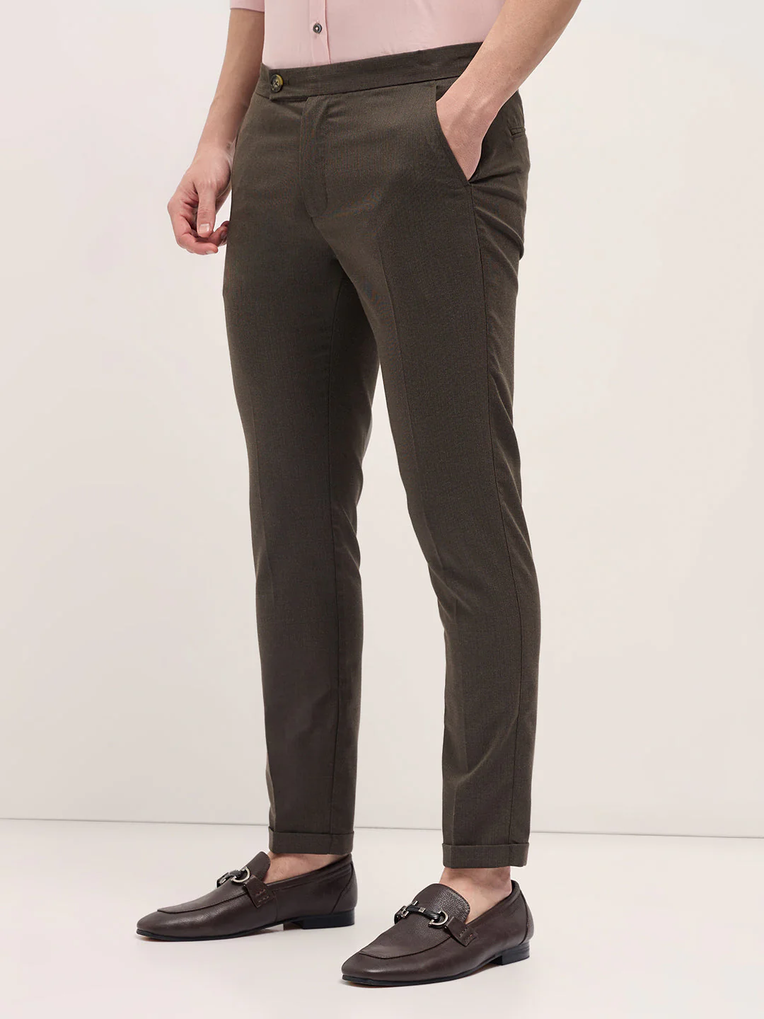 Men Brown Slim Fit Formal Trouser - Image 3