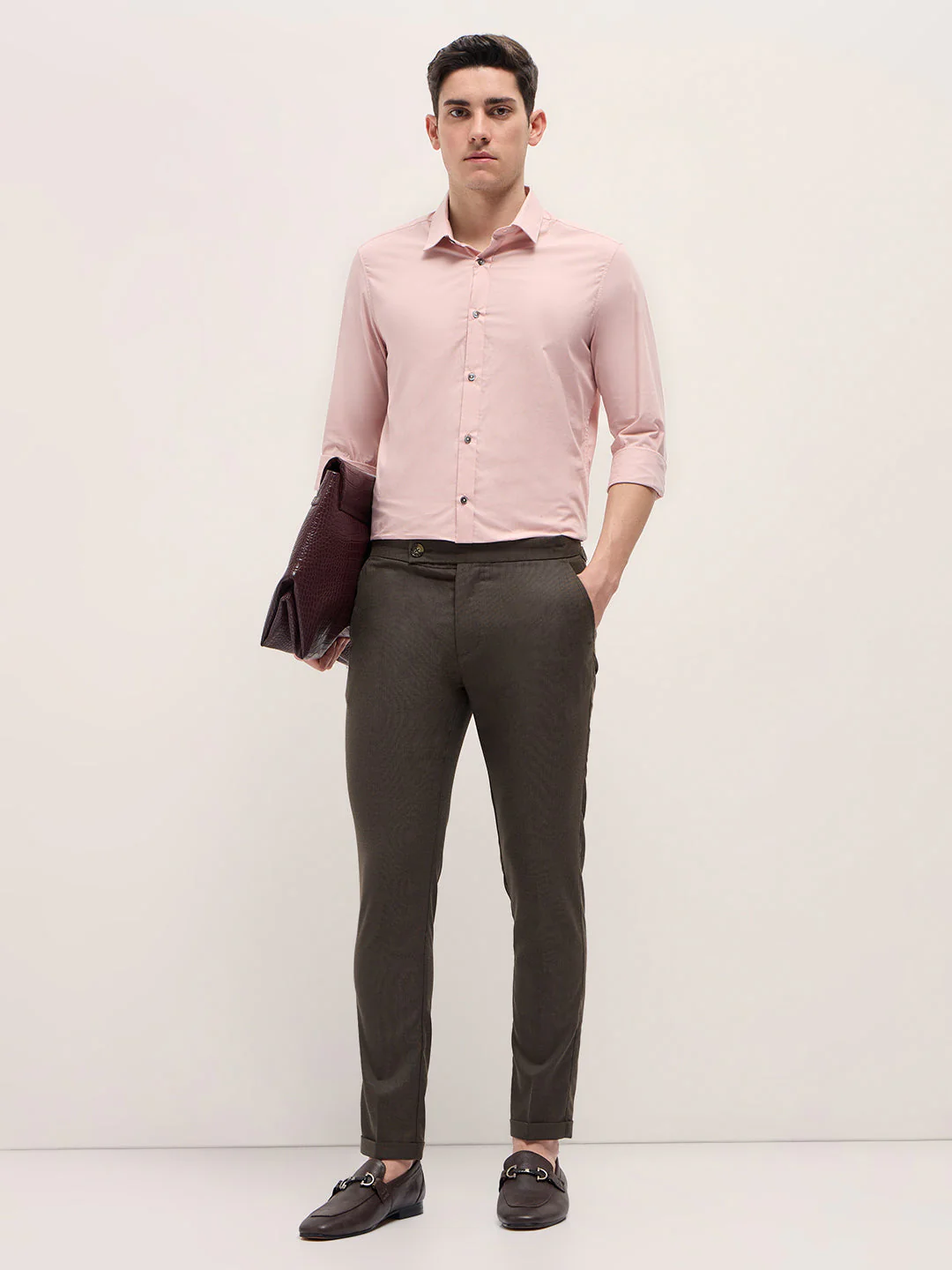 Men Brown Slim Fit Formal Trouser - Image 4