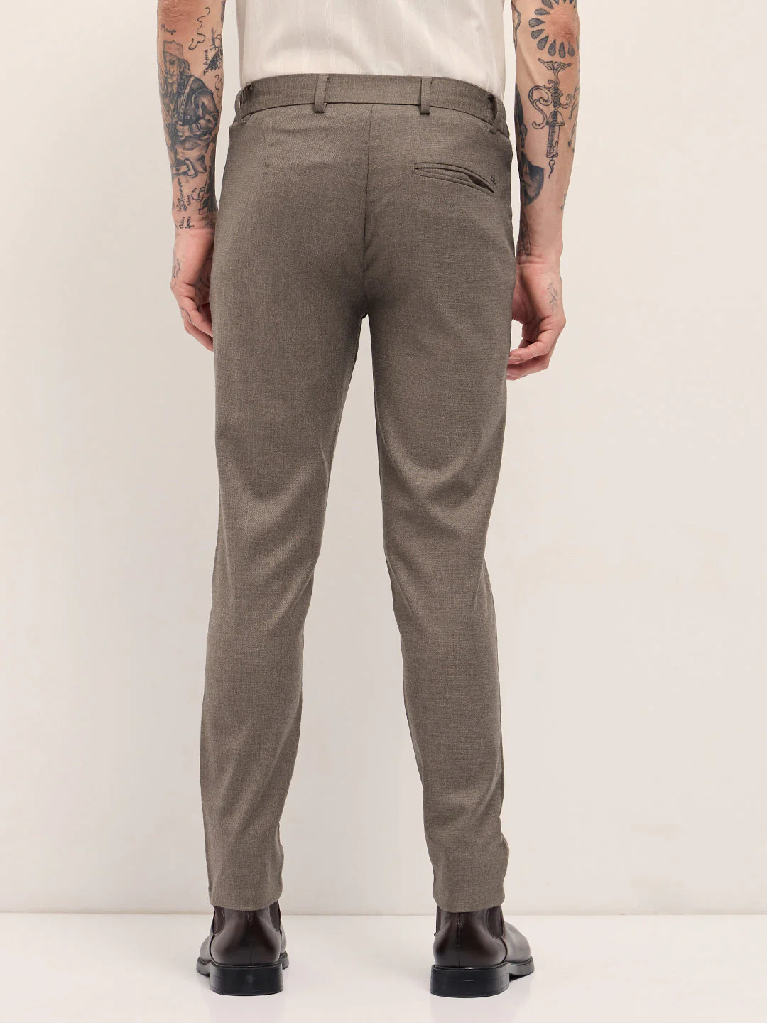 Men Brown Slim Fit Formal Trousers - Image 2