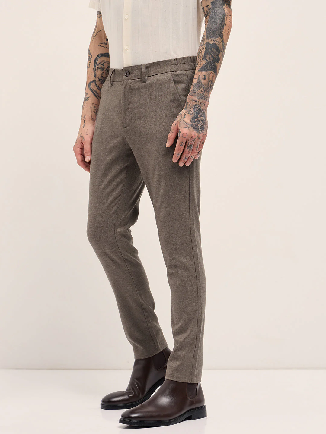 Men Brown Slim Fit Formal Trousers - Image 3