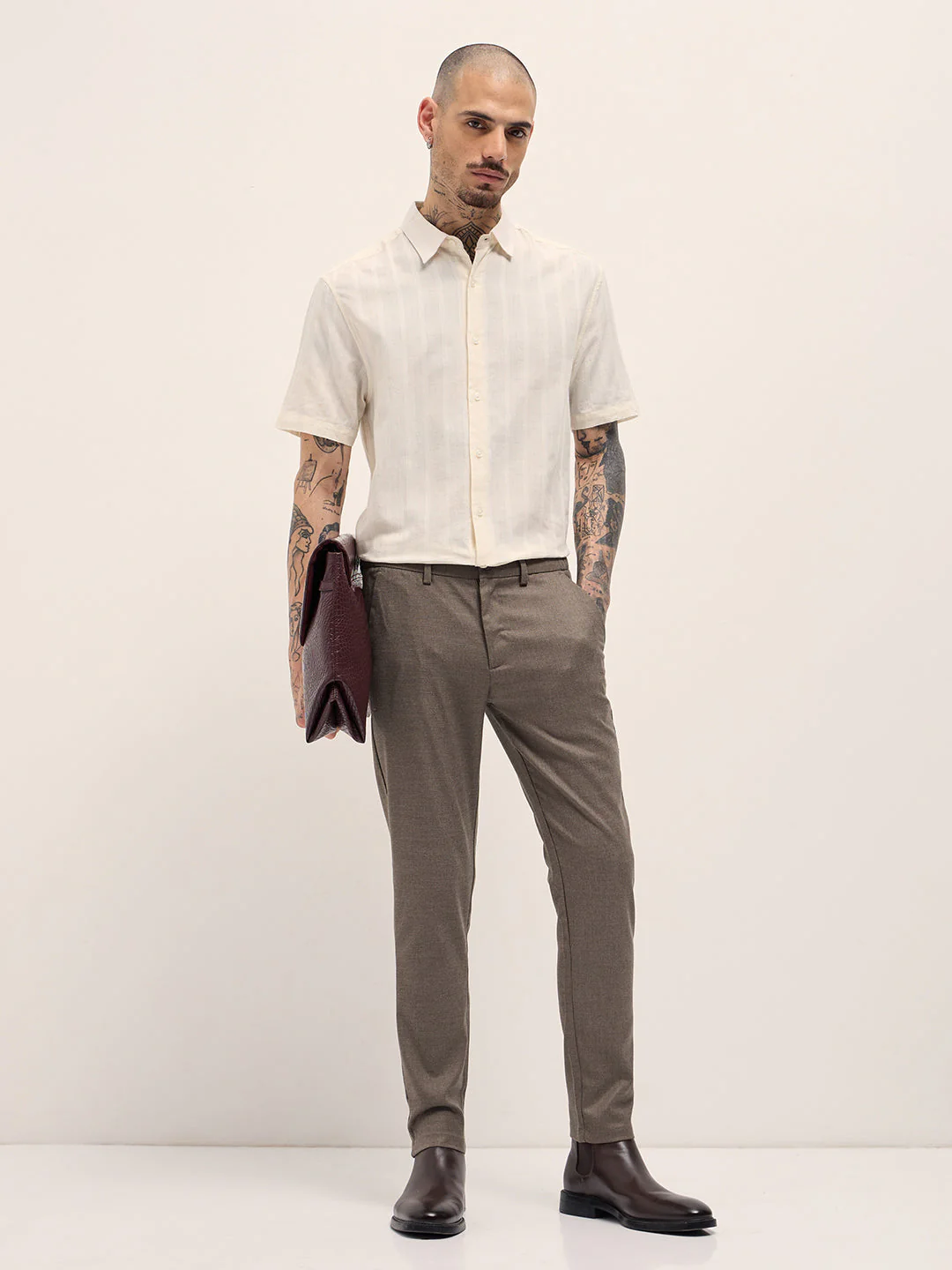Men Brown Slim Fit Formal Trousers - Image 4