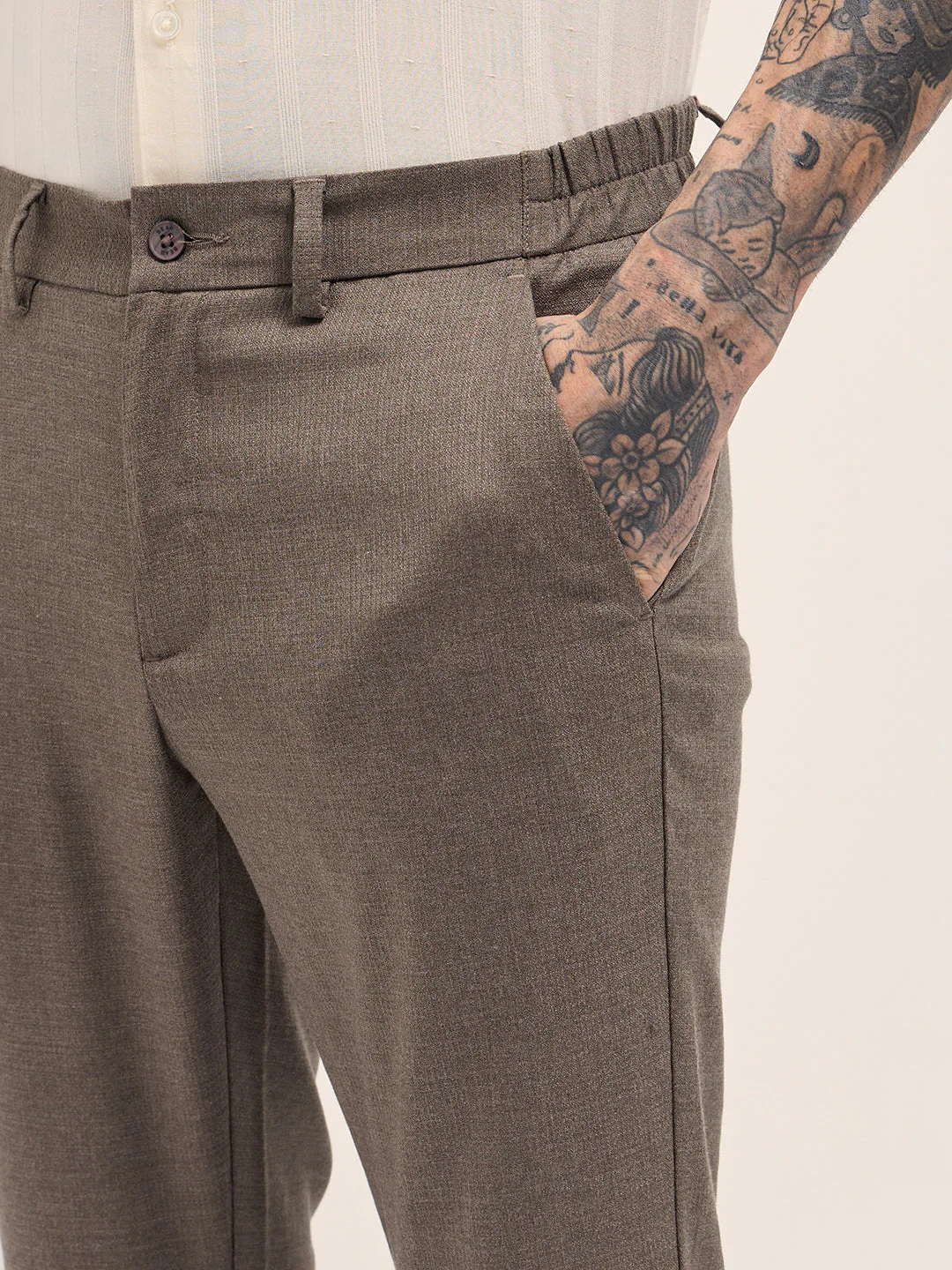 Men Brown Slim Fit Formal Trousers - Image 5
