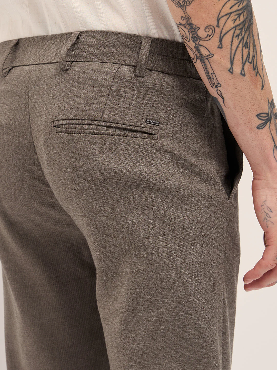 Men Brown Slim Fit Formal Trousers - Image 6