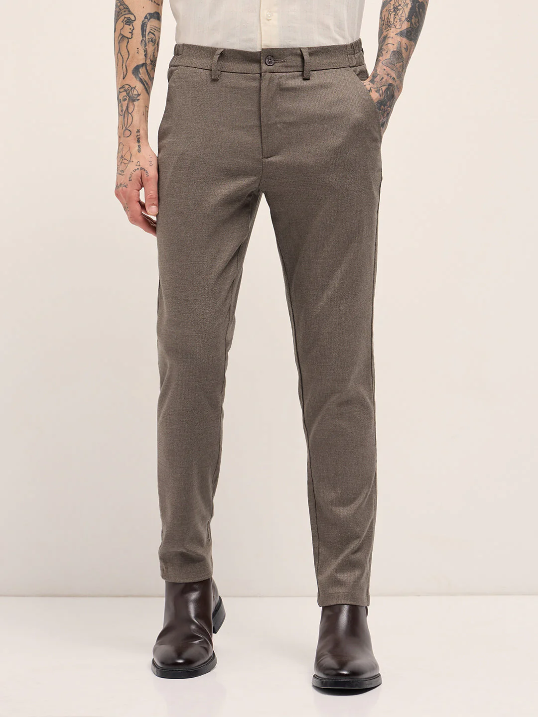 Men Brown Slim Fit Formal Trousers - Image 7