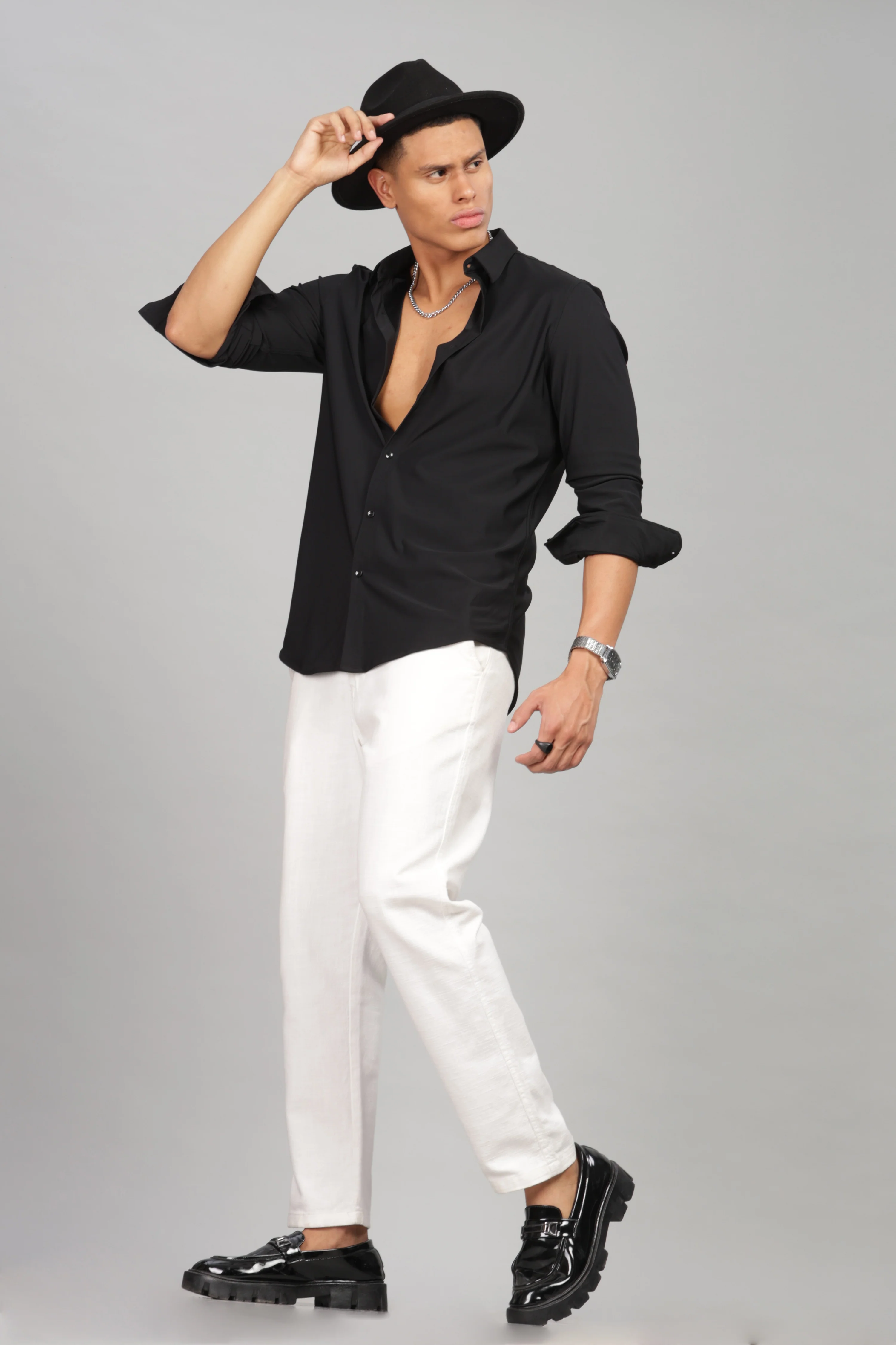 Men Black Slim Fit Shirt - Image 3