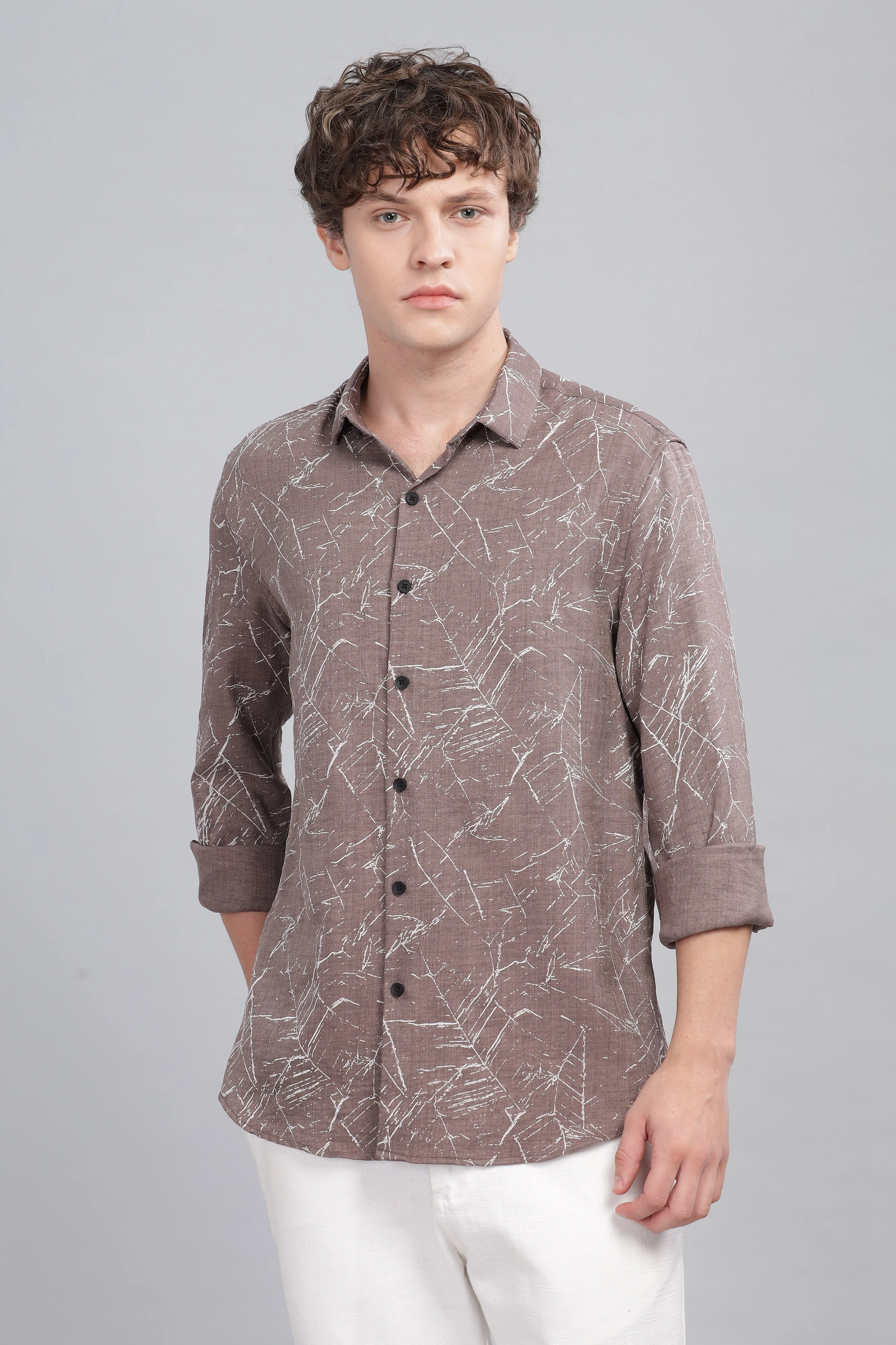Men Brown Slim Fit Shirt - Image 2