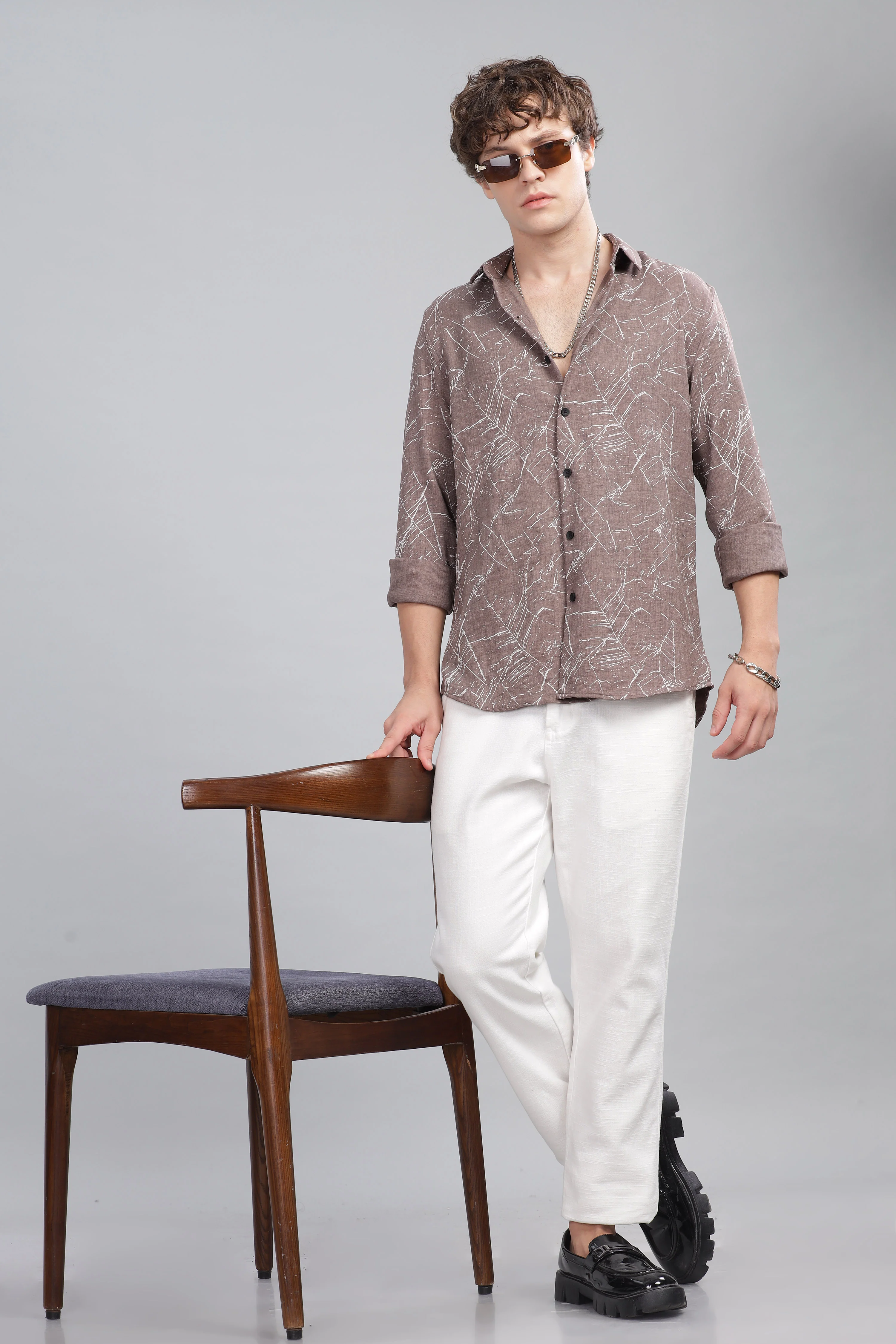 Men Brown Slim Fit Shirt - Image 4