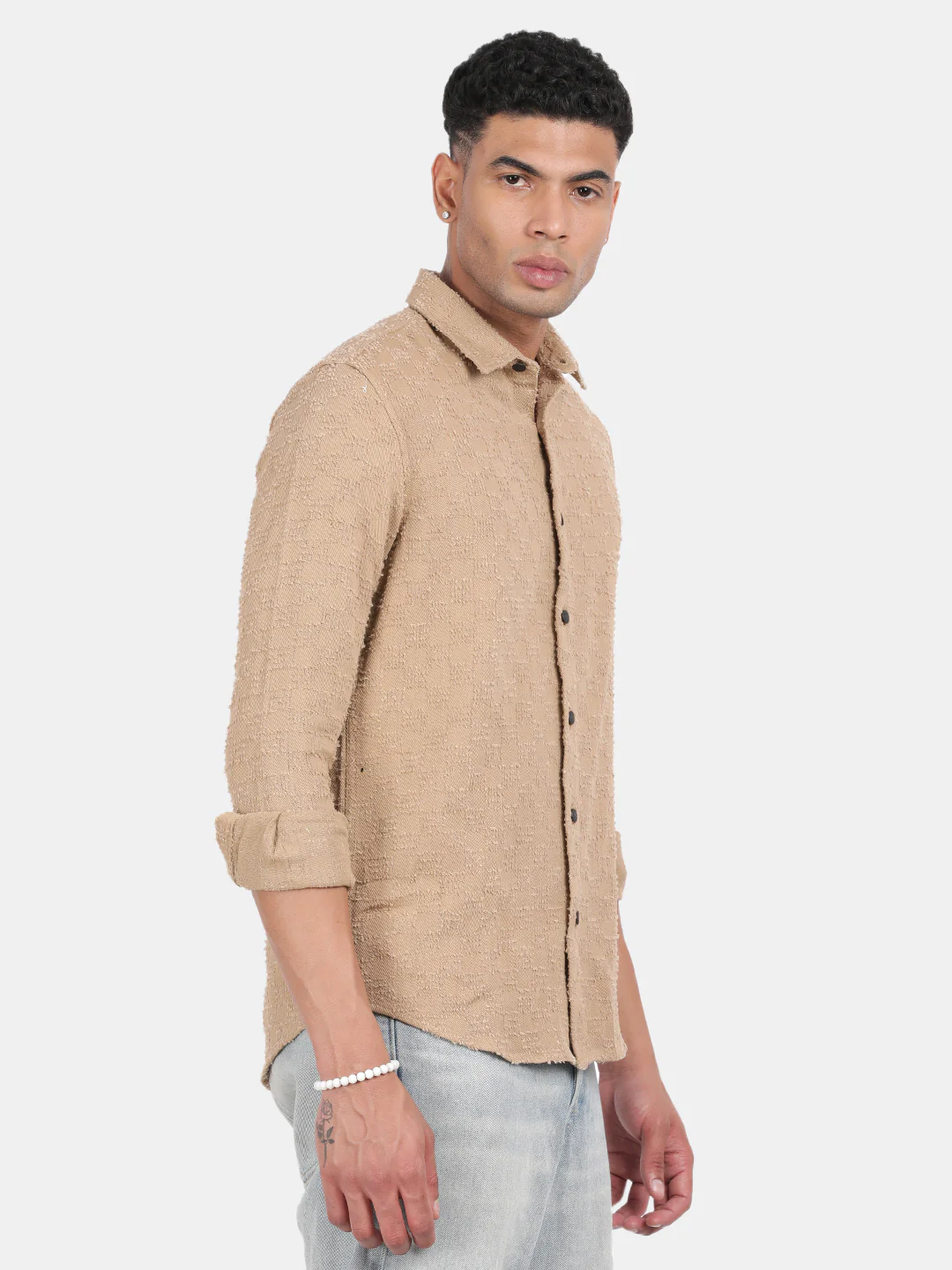 Men Brown Slim Fit Spread Collar Full Sleeve Casual Shirt - Image 2