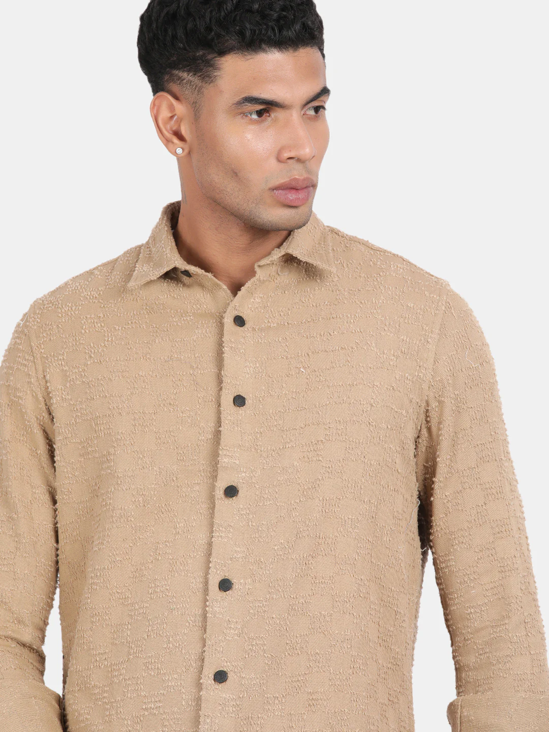 Men Brown Slim Fit Spread Collar Full Sleeve Casual Shirt - Image 4