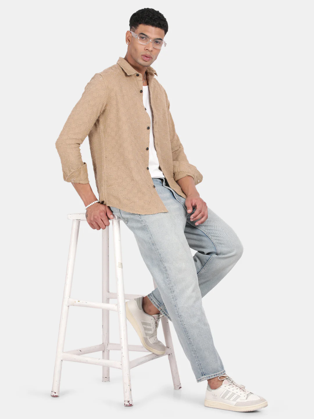 Men Brown Slim Fit Spread Collar Full Sleeve Casual Shirt - Image 5